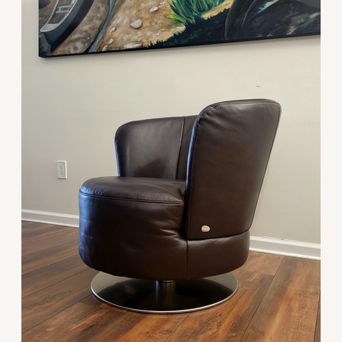 Used Natuzzi Dark Brown Leather Swivel Accent Chair for sale on AptDeco