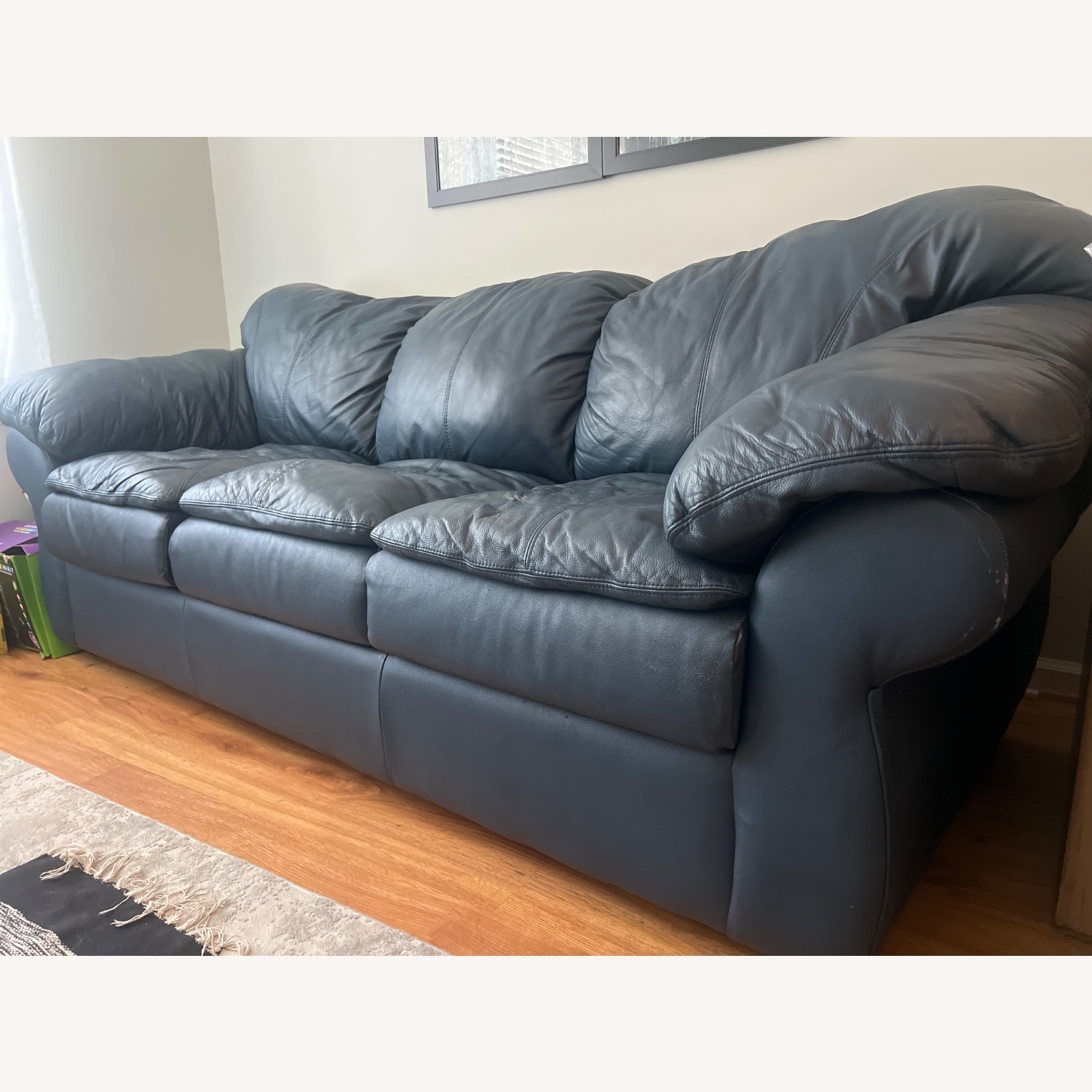 Sealey Furniture Blue Leather Sleeper Sofa - image-2
