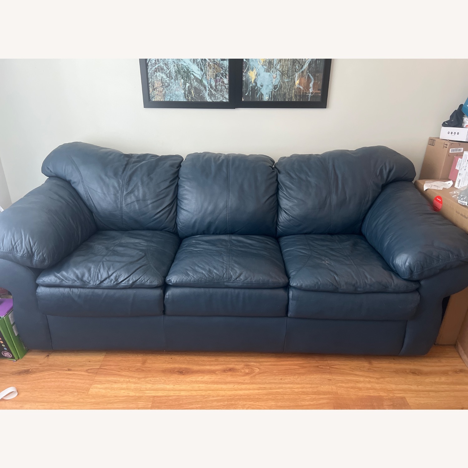 Sealey Furniture Blue Leather Sleeper Sofa - image-1
