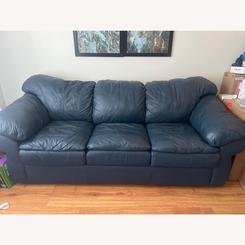 Used Sealey Furniture Blue Leather Sleeper Sofa for sale on AptDeco
