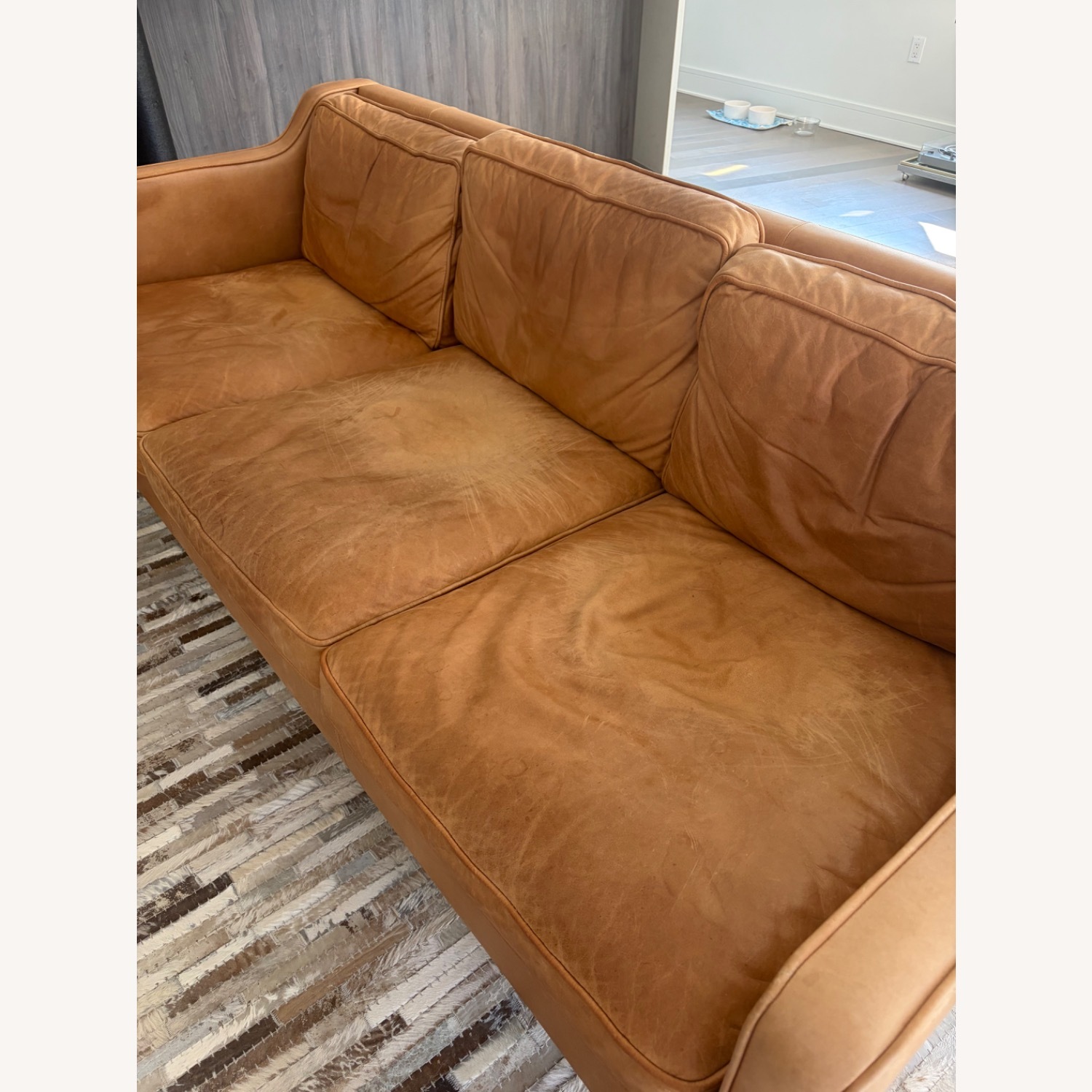 West Elm Hamilton Leather Sofa Tan Color - image-1