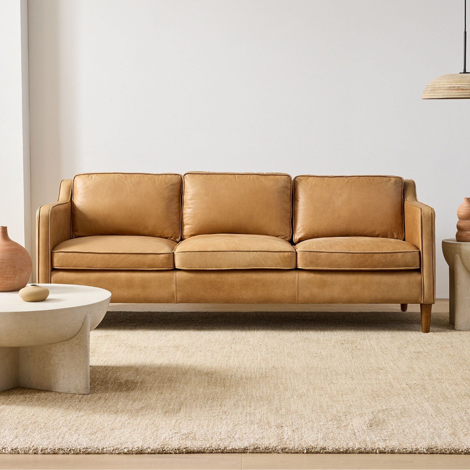 West Elm Hamilton Leather Sofa Tan Color - image-7