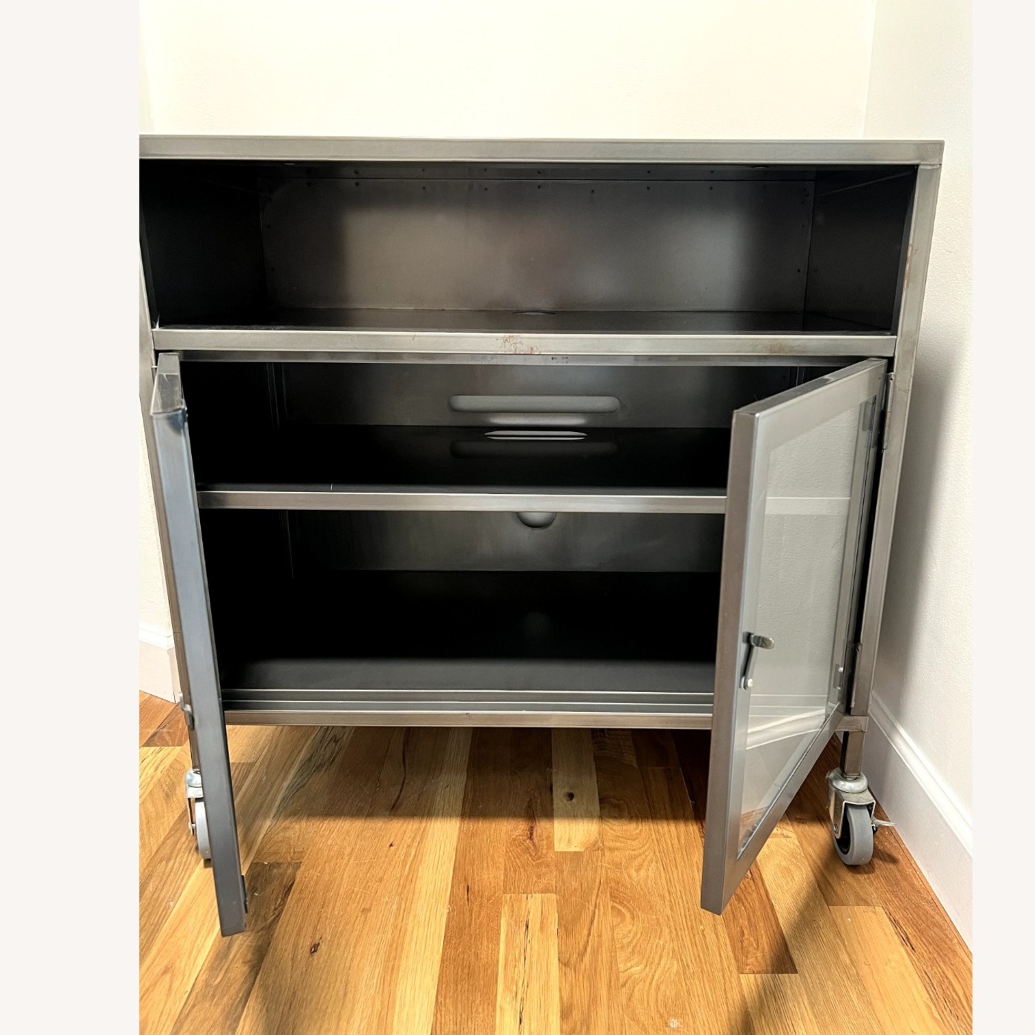 West Elm Silver Metal Media Storage - image-8
