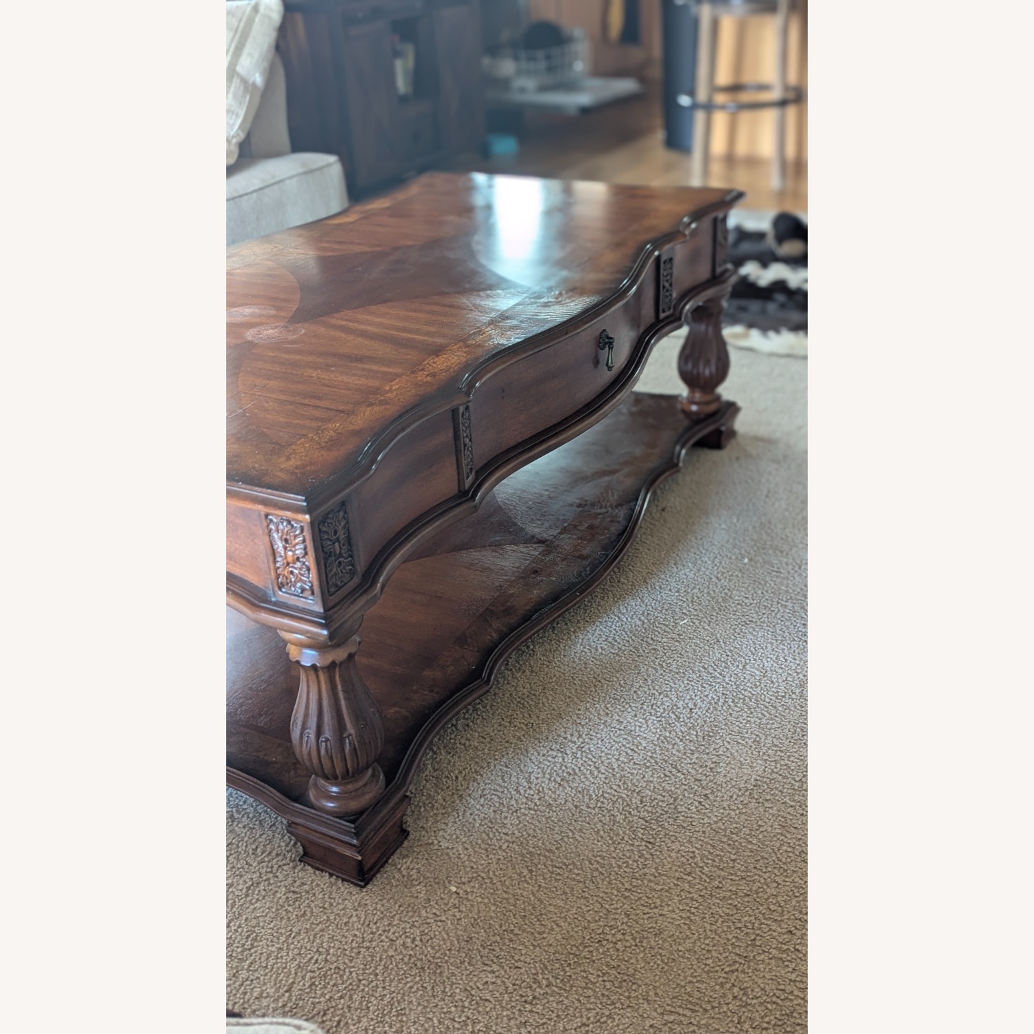 Solid Wood Coffee Table with Drawers - image-4