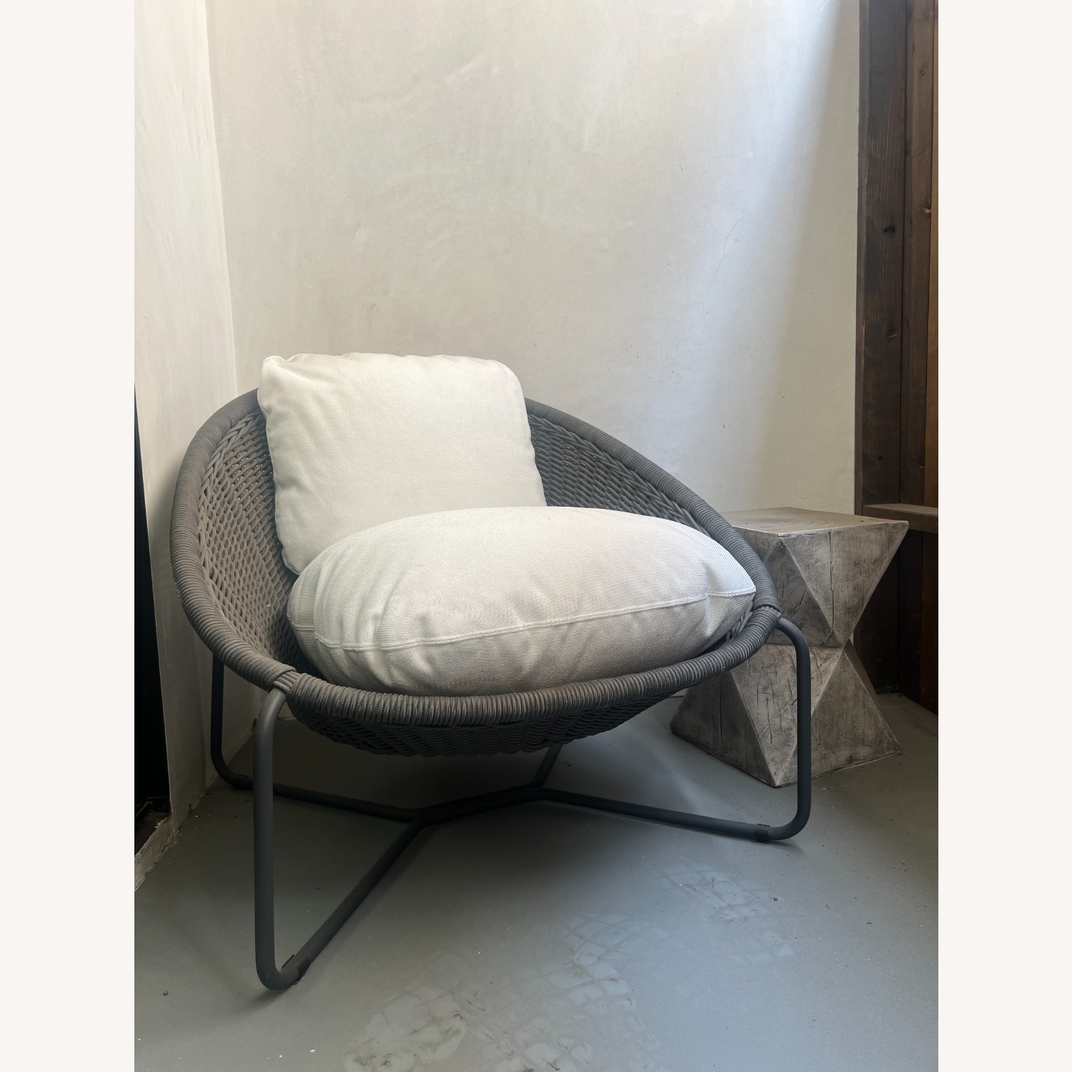 Morocco Graphite Oval Outdoor Lounge Chair with White Cushion - image-3