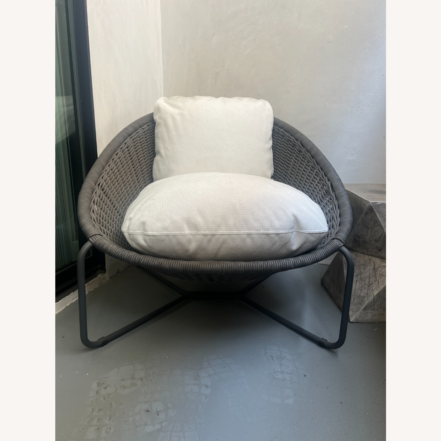 Morocco Graphite Oval Outdoor Lounge Chair with White Cushion - image-2