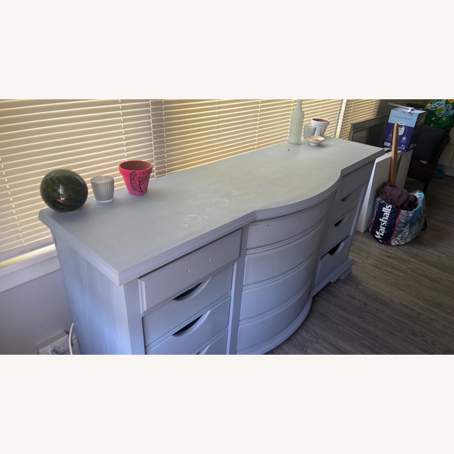 Vintage/Antique Light Gray Wood Dresser - image-2