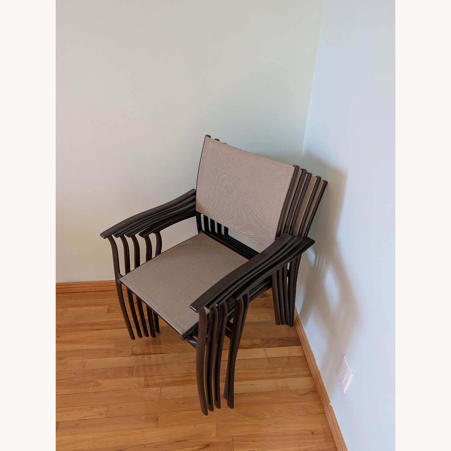 Light Gray Sling Fabric Patio Chairs - image-3