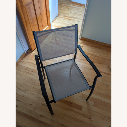 Used Light Gray Sling Fabric Patio Chairs for sale on AptDeco