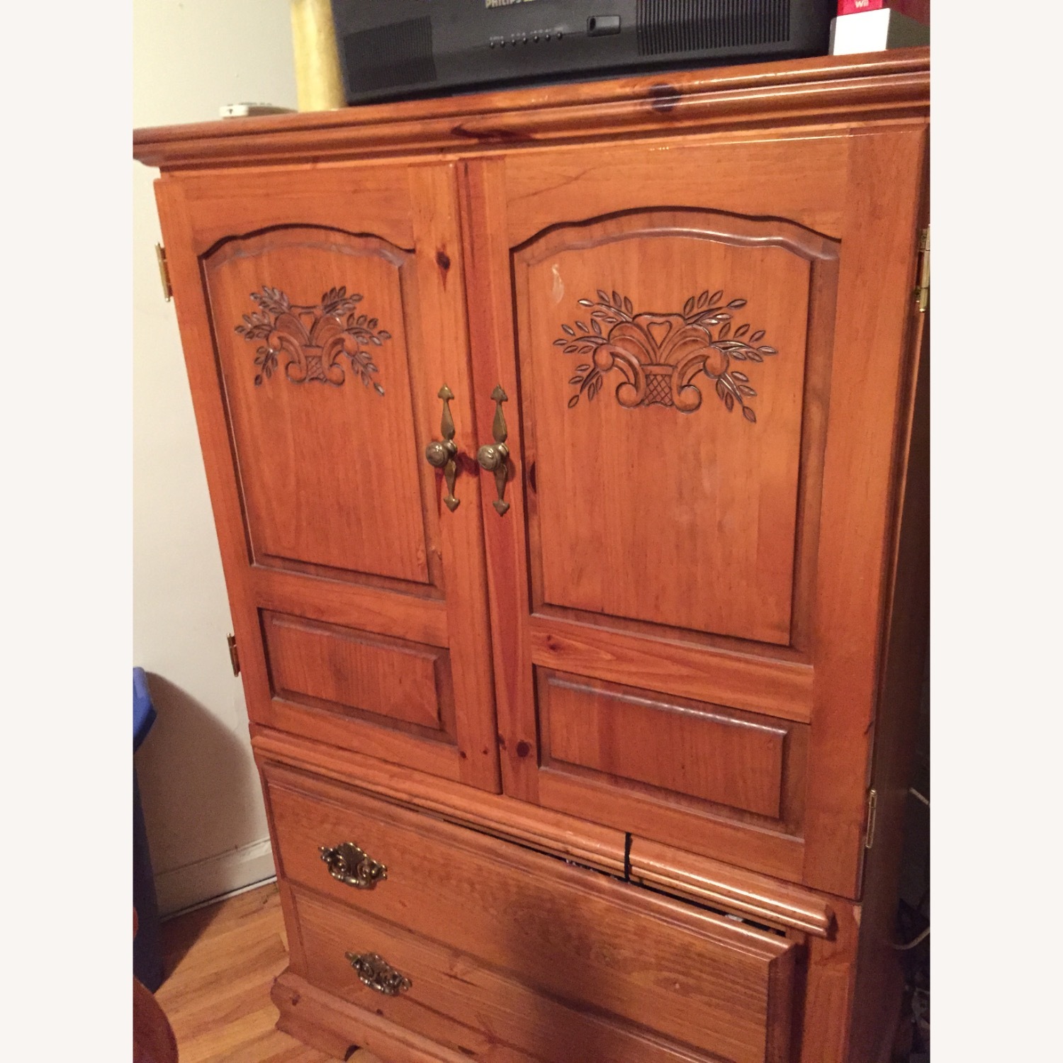 Vintage/Antique Dark Brown Wood Armoire - image-1