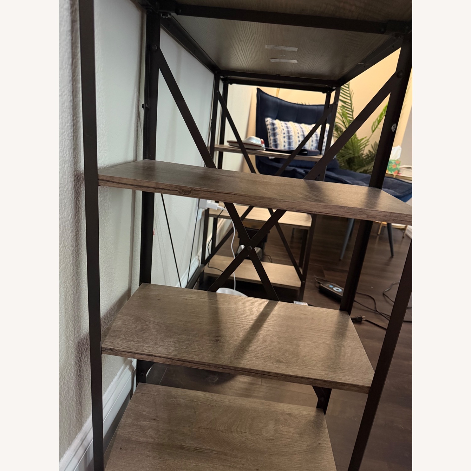 Gray Wood & Black Metal Desk W Shelves - image-2
