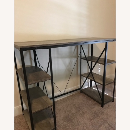 Used Gray Wood & Black Metal Desk W Shelves for sale on AptDeco