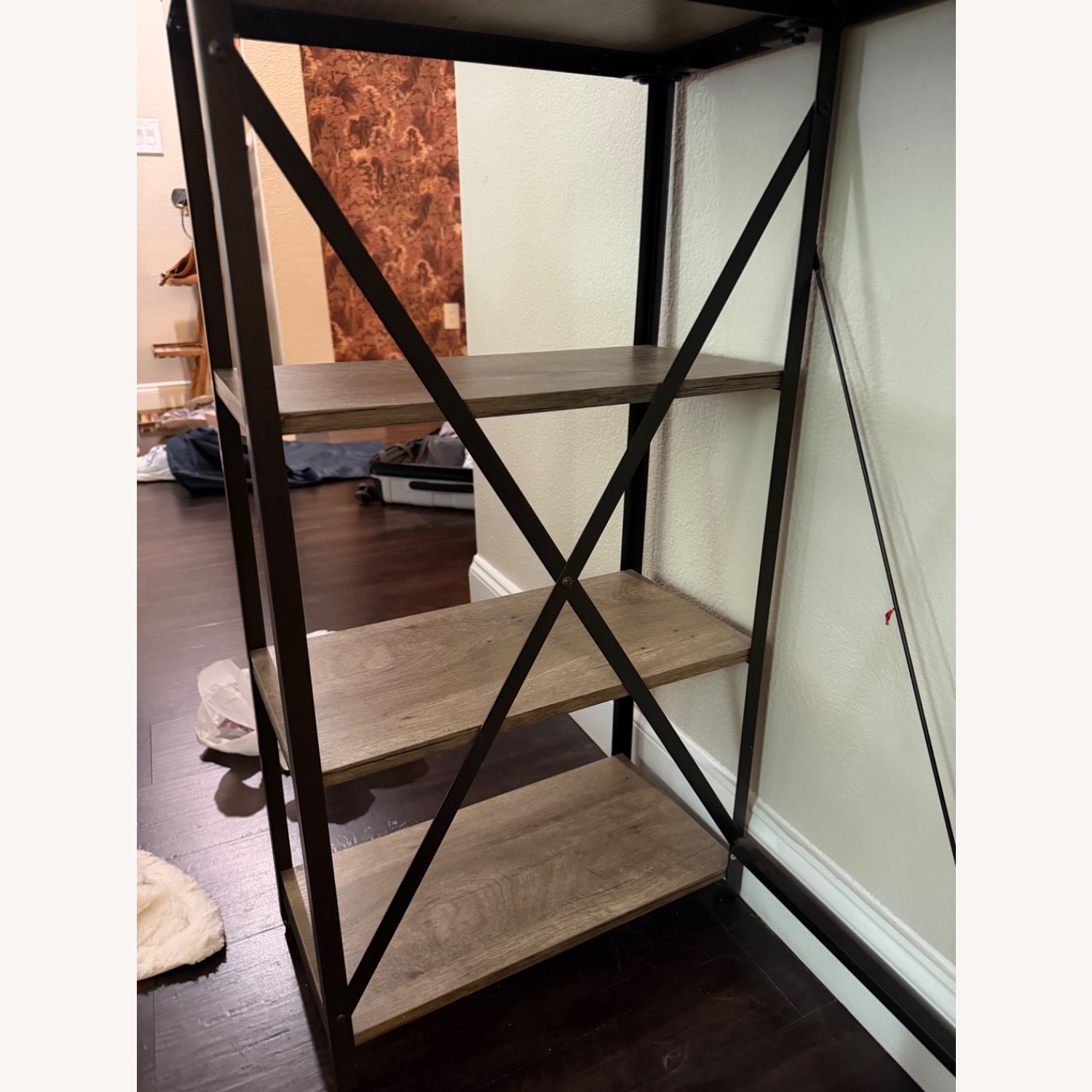 Gray Wood & Black Metal Desk W Shelves - image-3