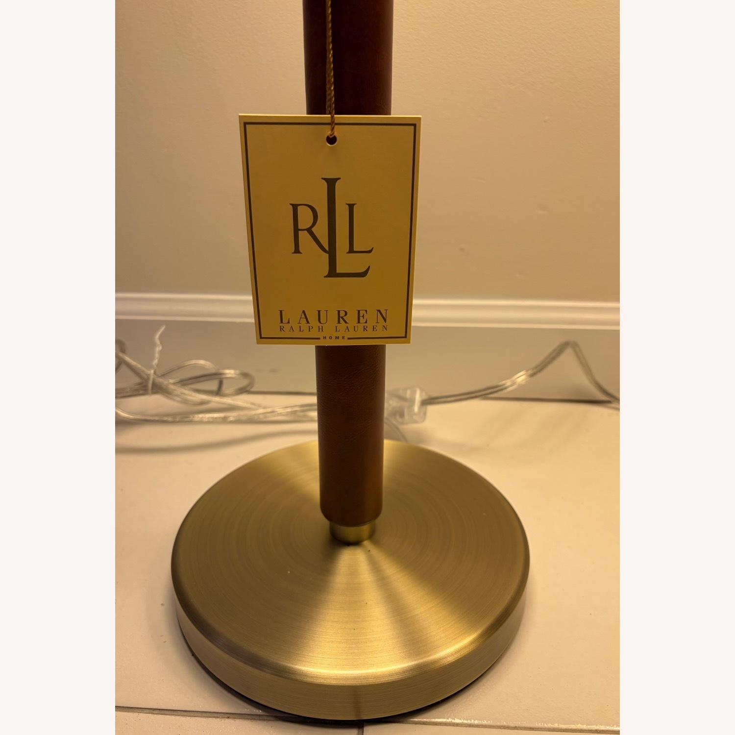 Ralph Lauren Brass and Leather Candlestick Lamps - image-7