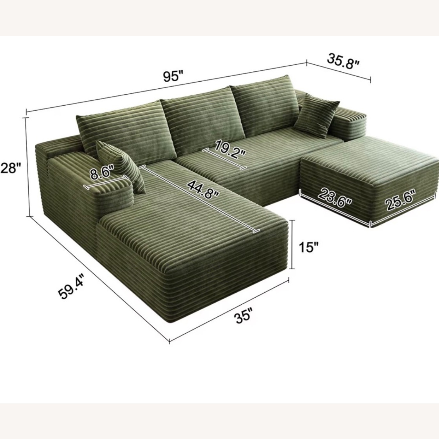 Green 3+ Piece Sectional - image-3
