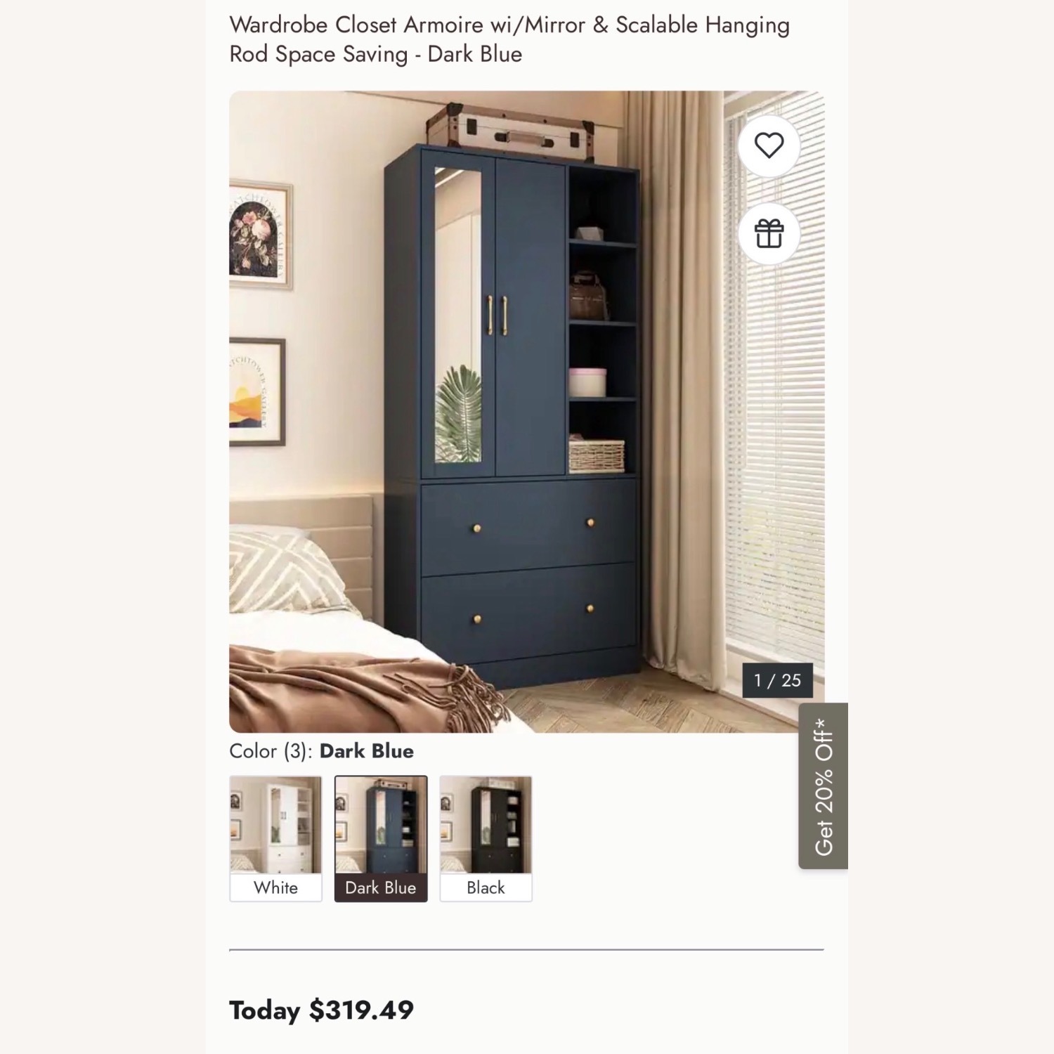 Wayfair Blue Wood Armoire - image-6
