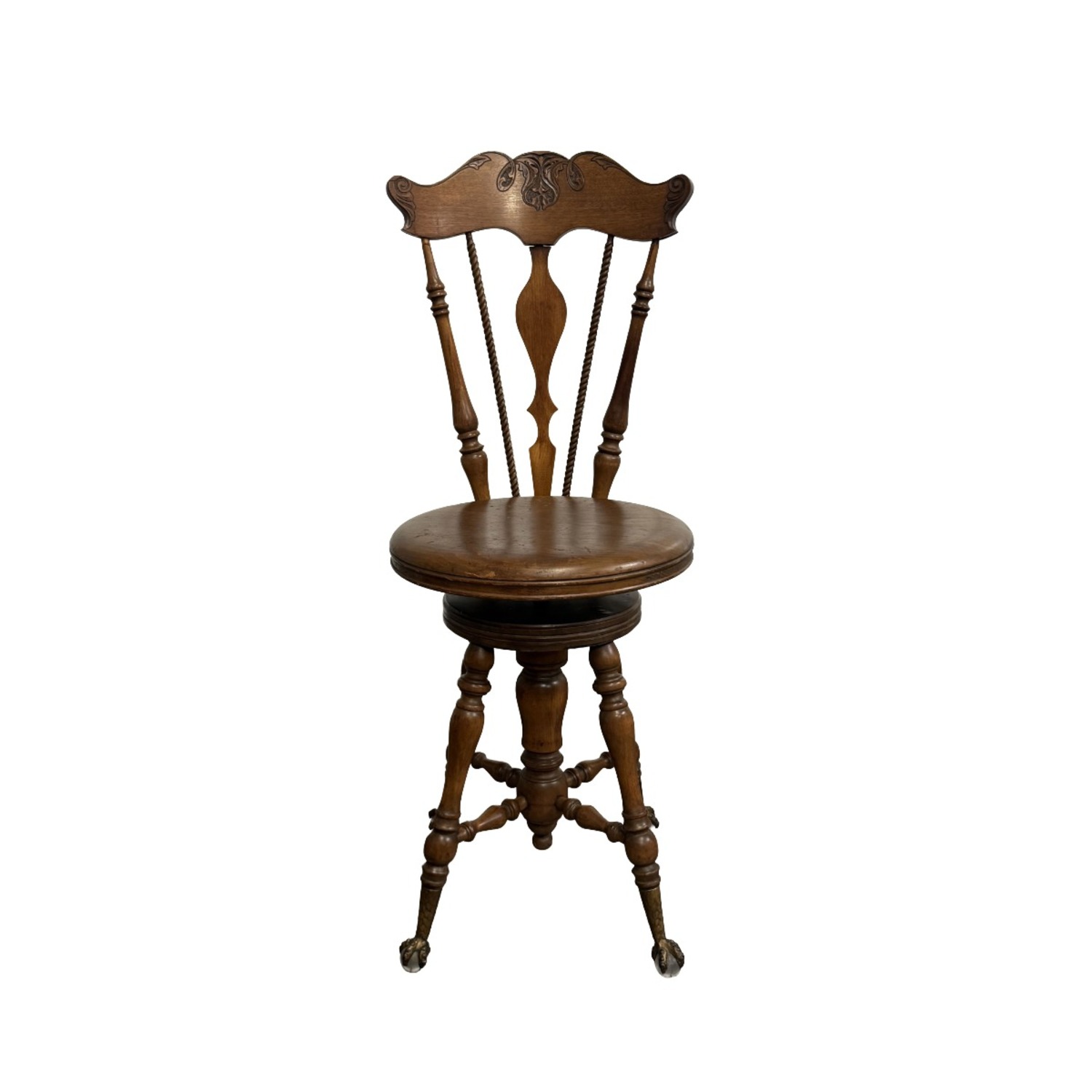 Antique Victorian Piano Stool, Glass Claw Feet - image-2