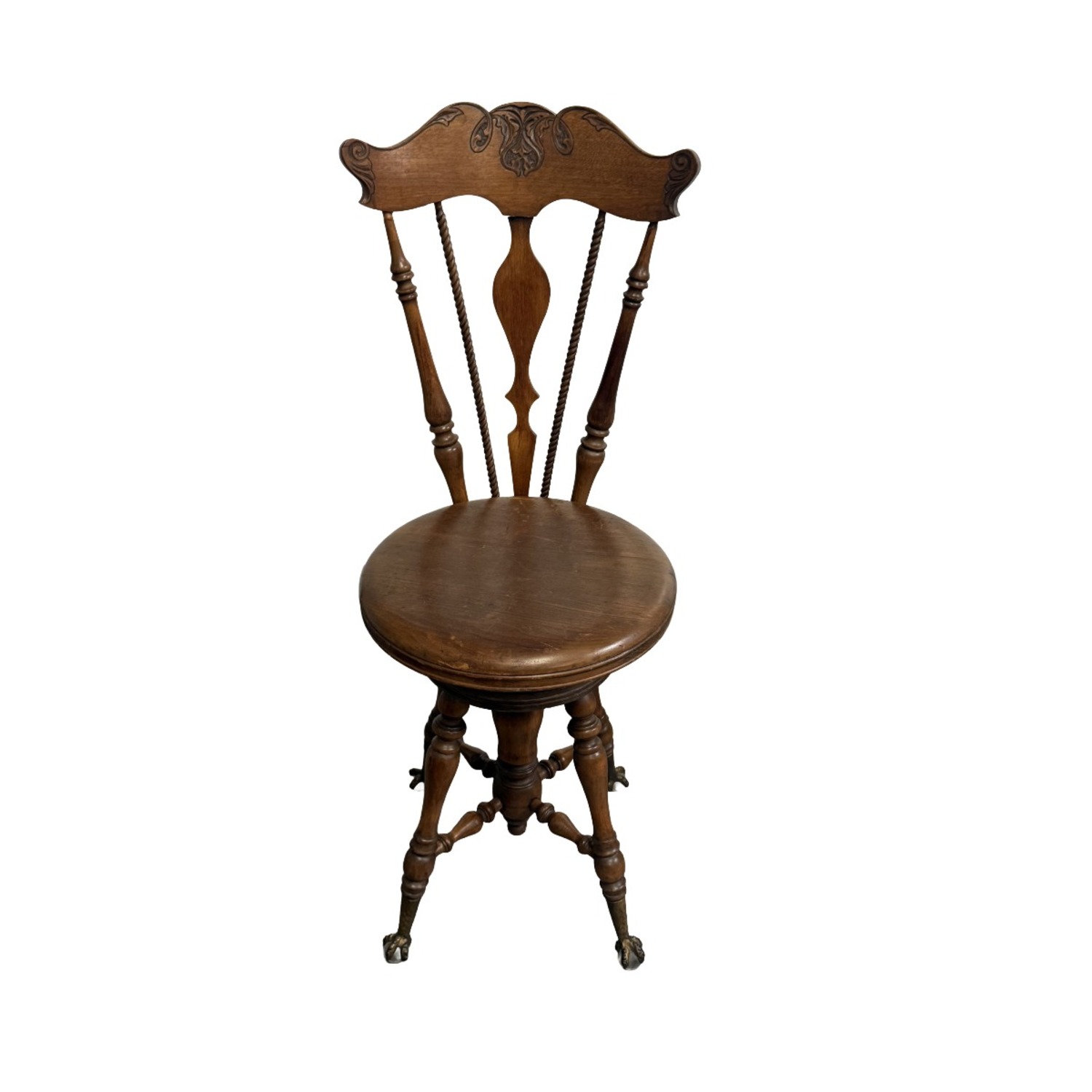 Antique Victorian Piano Stool, Glass Claw Feet - image-1