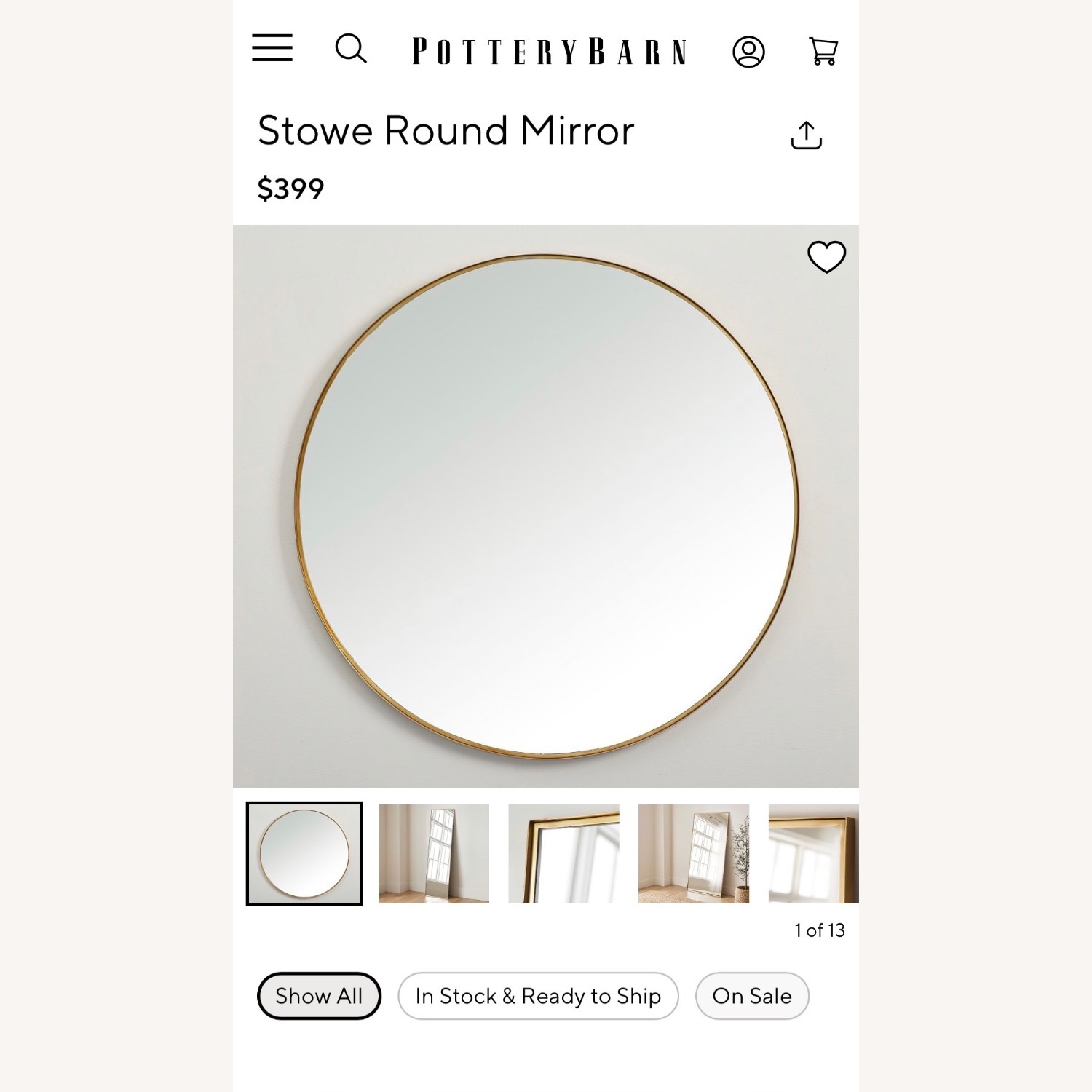 Pottery Barn Stowe Brass Wall Mirror - image-5