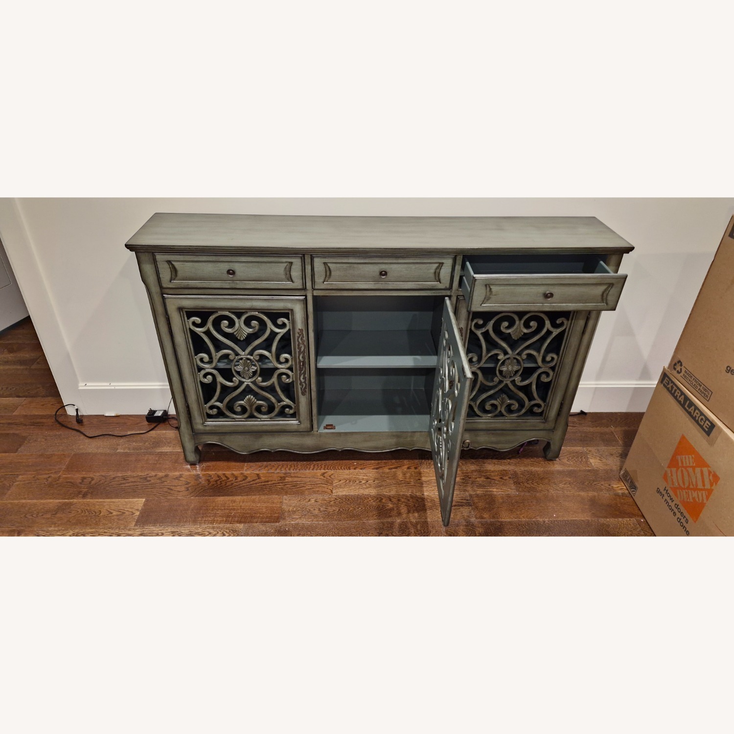 Raymour & Flanigan Sylvia Green Wood Credenza - image-3