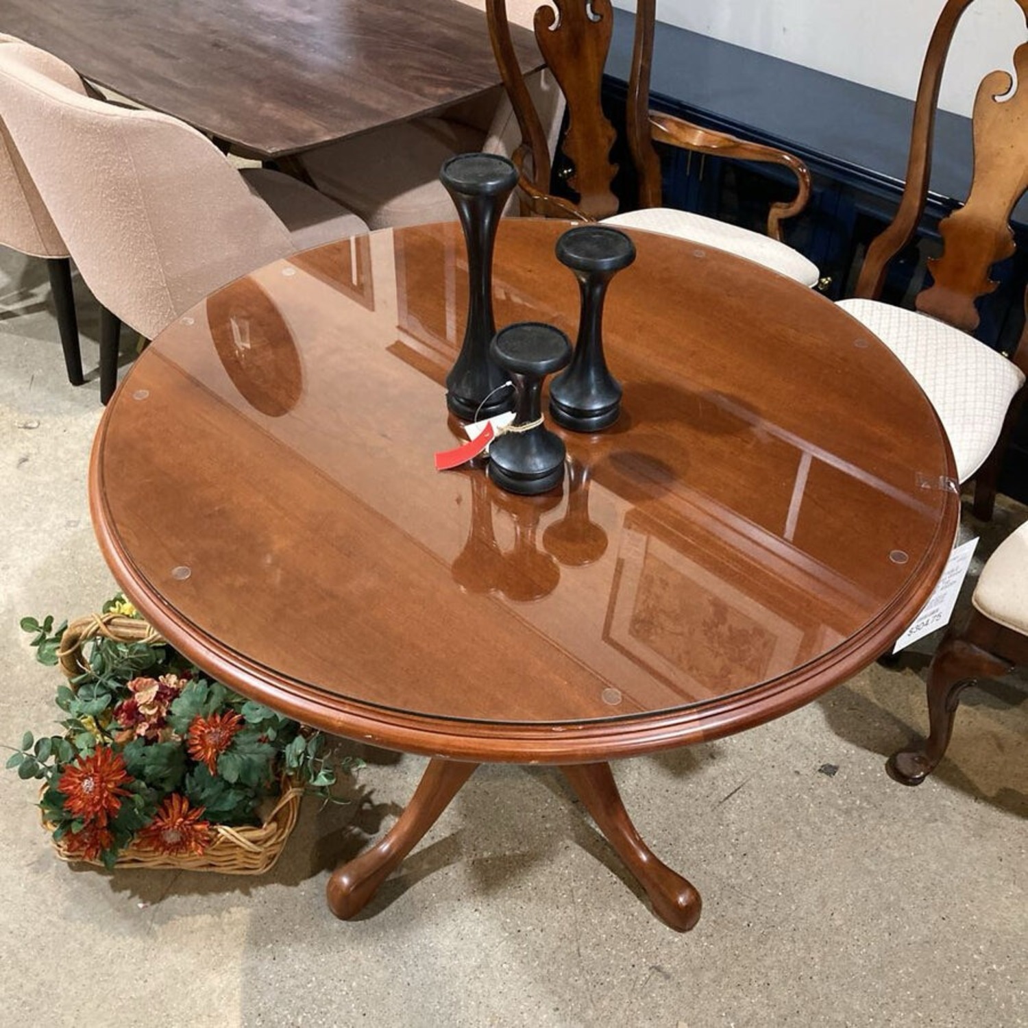 Round Solid Wood Glass Top Pedestal Dining Table - image-3