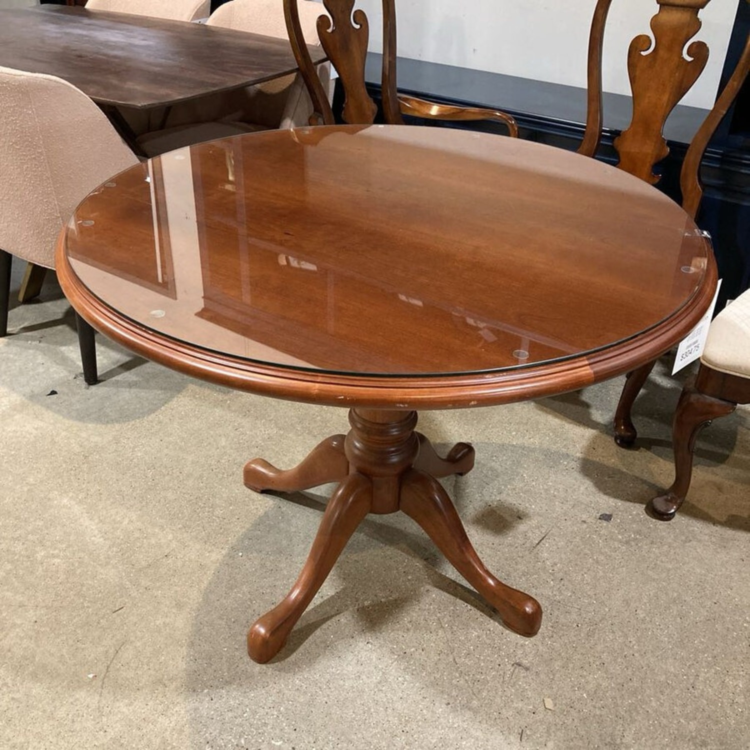Round Solid Wood Glass Top Pedestal Dining Table - image-1