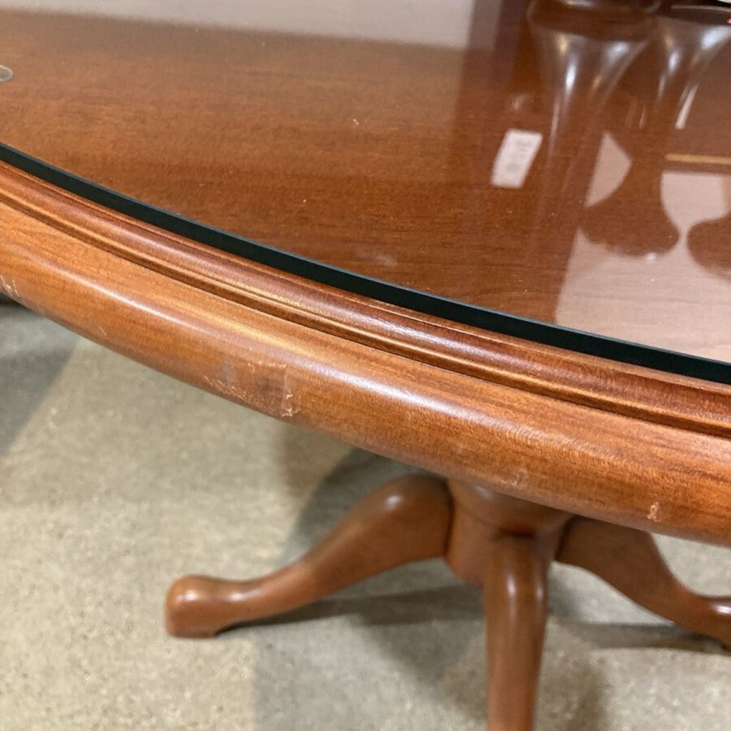 Round Solid Wood Glass Top Pedestal Dining Table - image-12