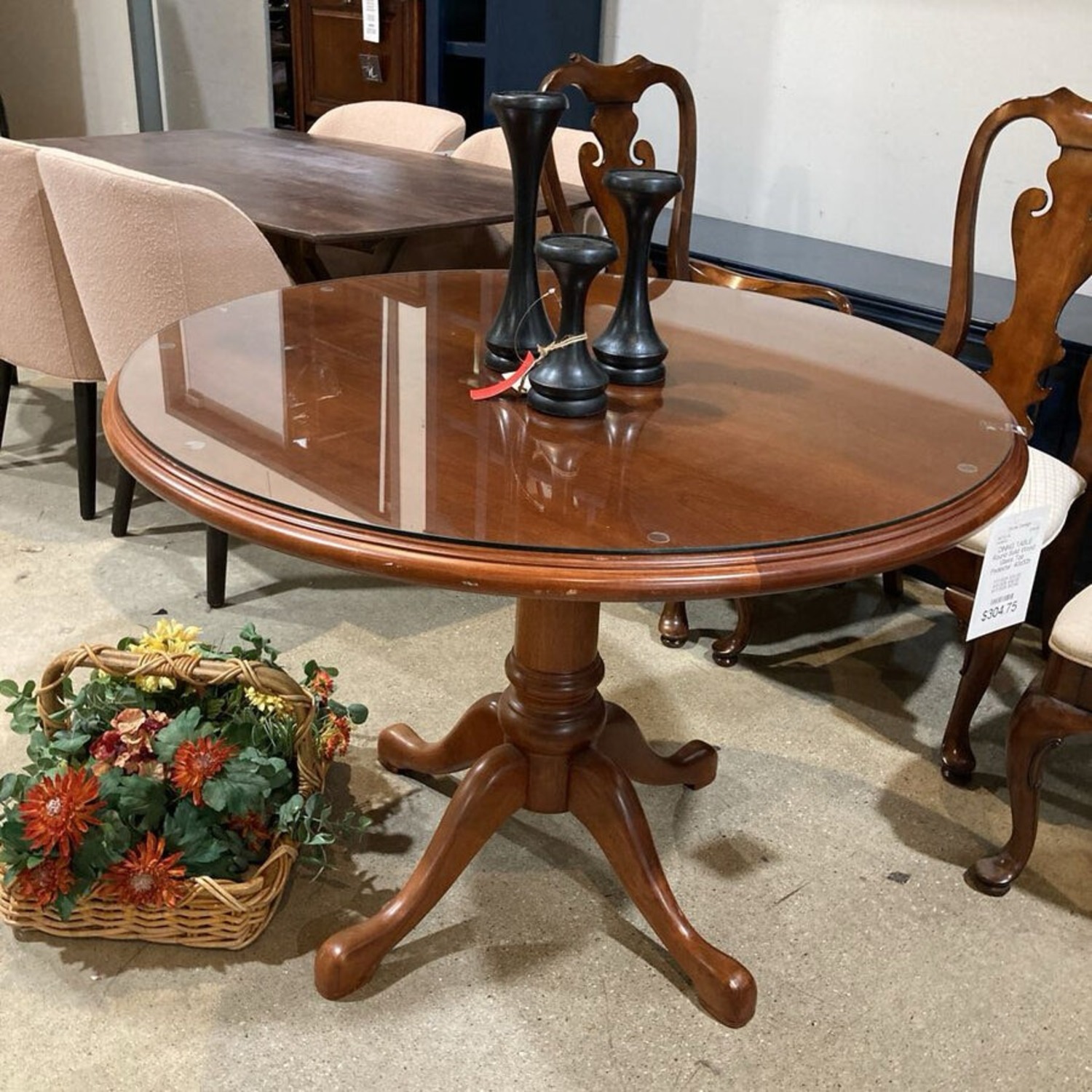 Round Solid Wood Glass Top Pedestal Dining Table - image-2