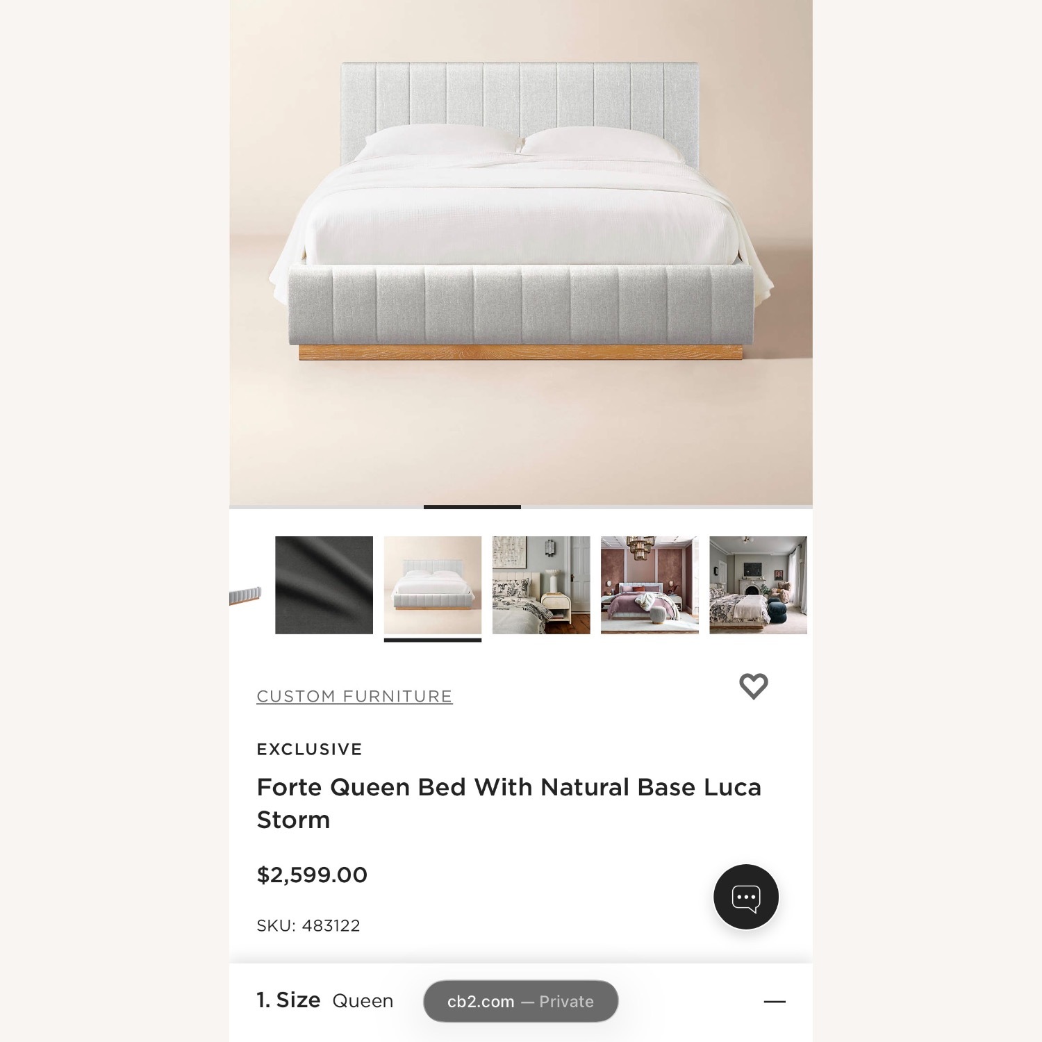 CB2 Forte Queen Bed Dark Gray Velvet  - image-9