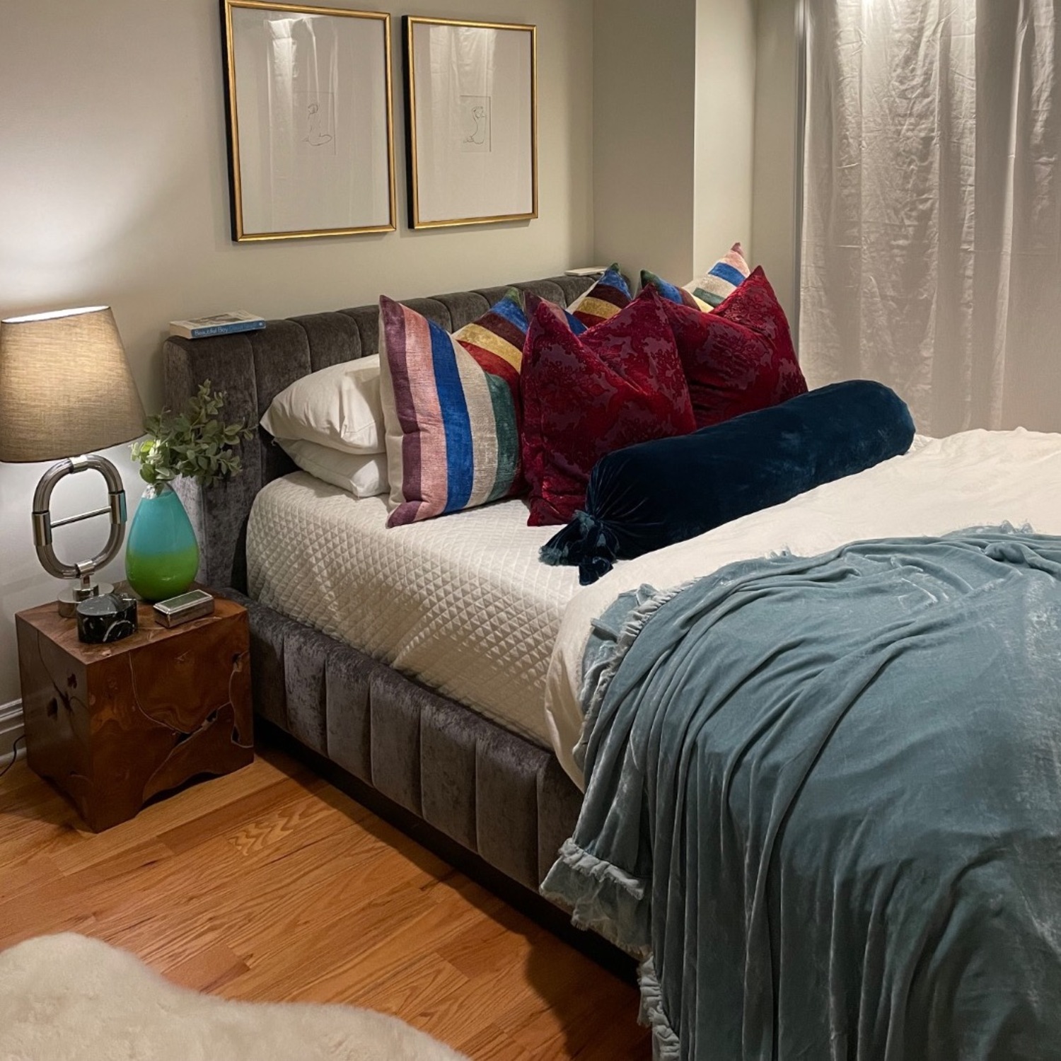 CB2 Forte Queen Bed Dark Gray Velvet  - image-1