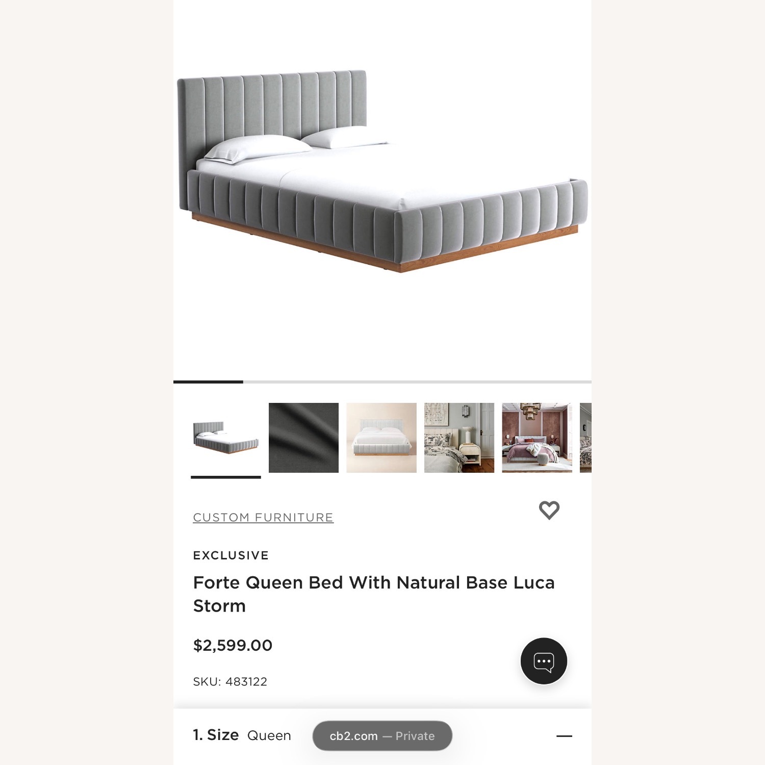 CB2 Forte Queen Bed Dark Gray Velvet  - image-8