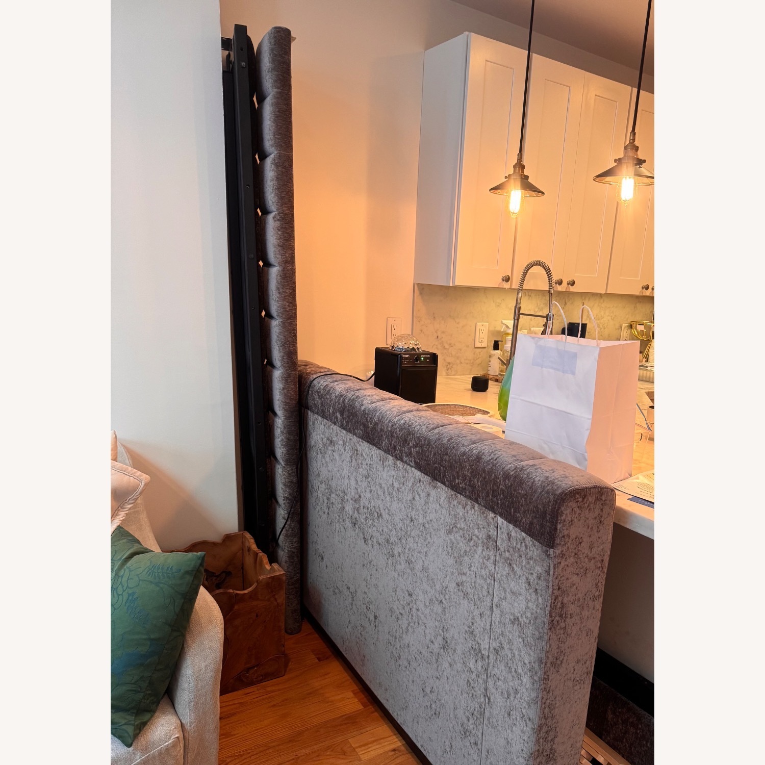 CB2 Forte Queen Bed Dark Gray Velvet  - image-6