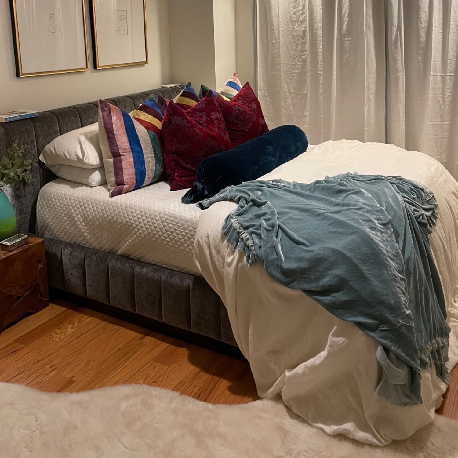 CB2 Forte Queen Bed Dark Gray Velvet  - image-2