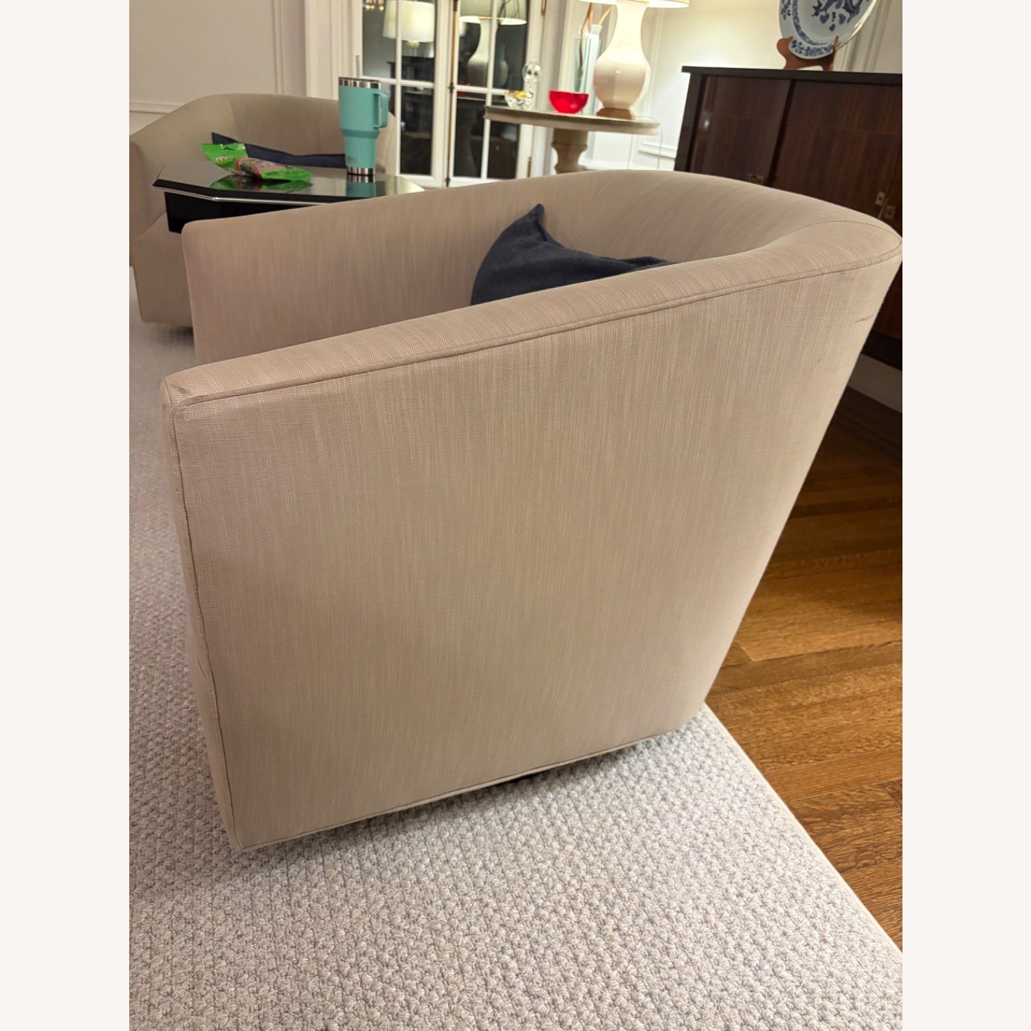 Restoration Hardware Linen Swivel Armchair - image-2