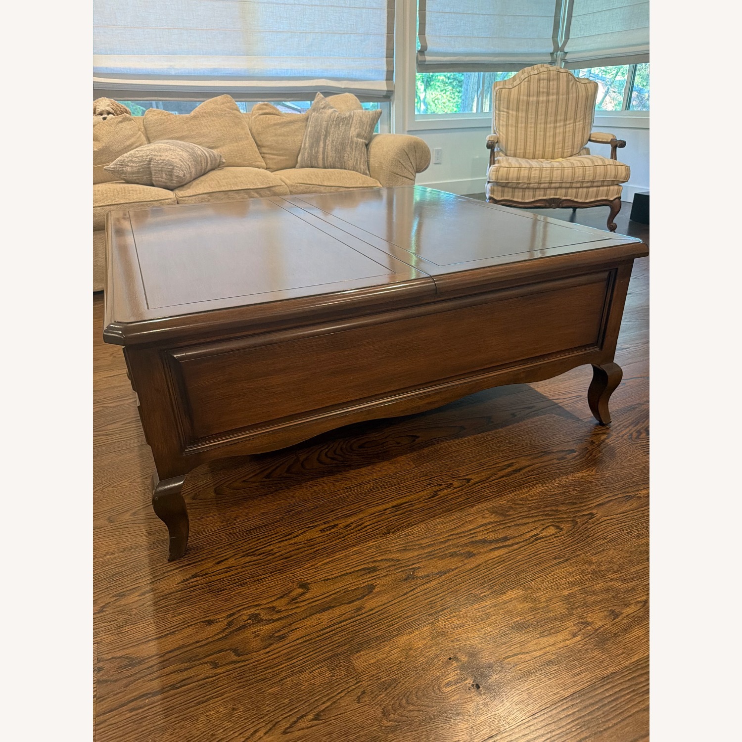 Antique Dark Brown Wood Coffee Table - image-2