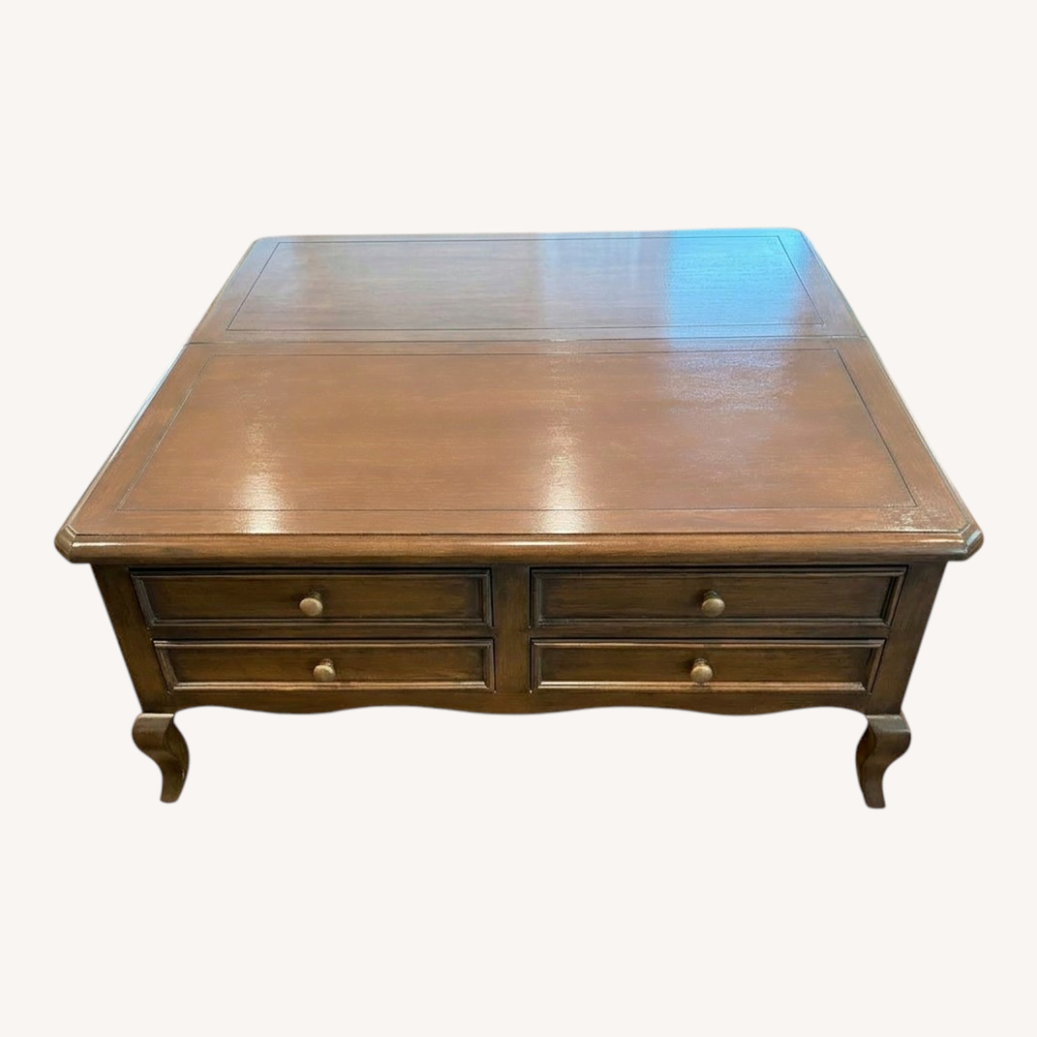 Antique Dark Brown Wood Coffee Table - image-0