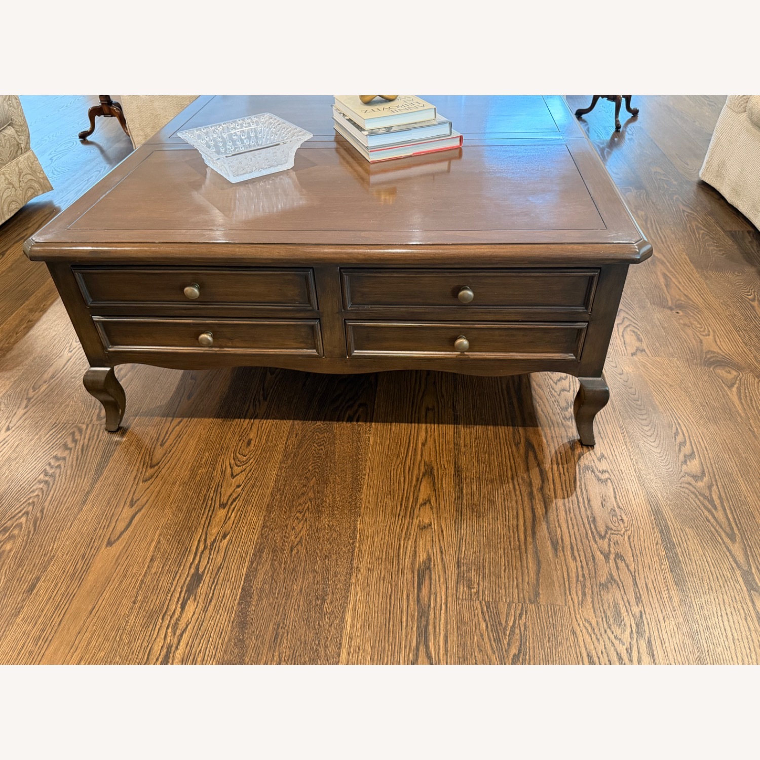 Antique Dark Brown Wood Coffee Table - image-5
