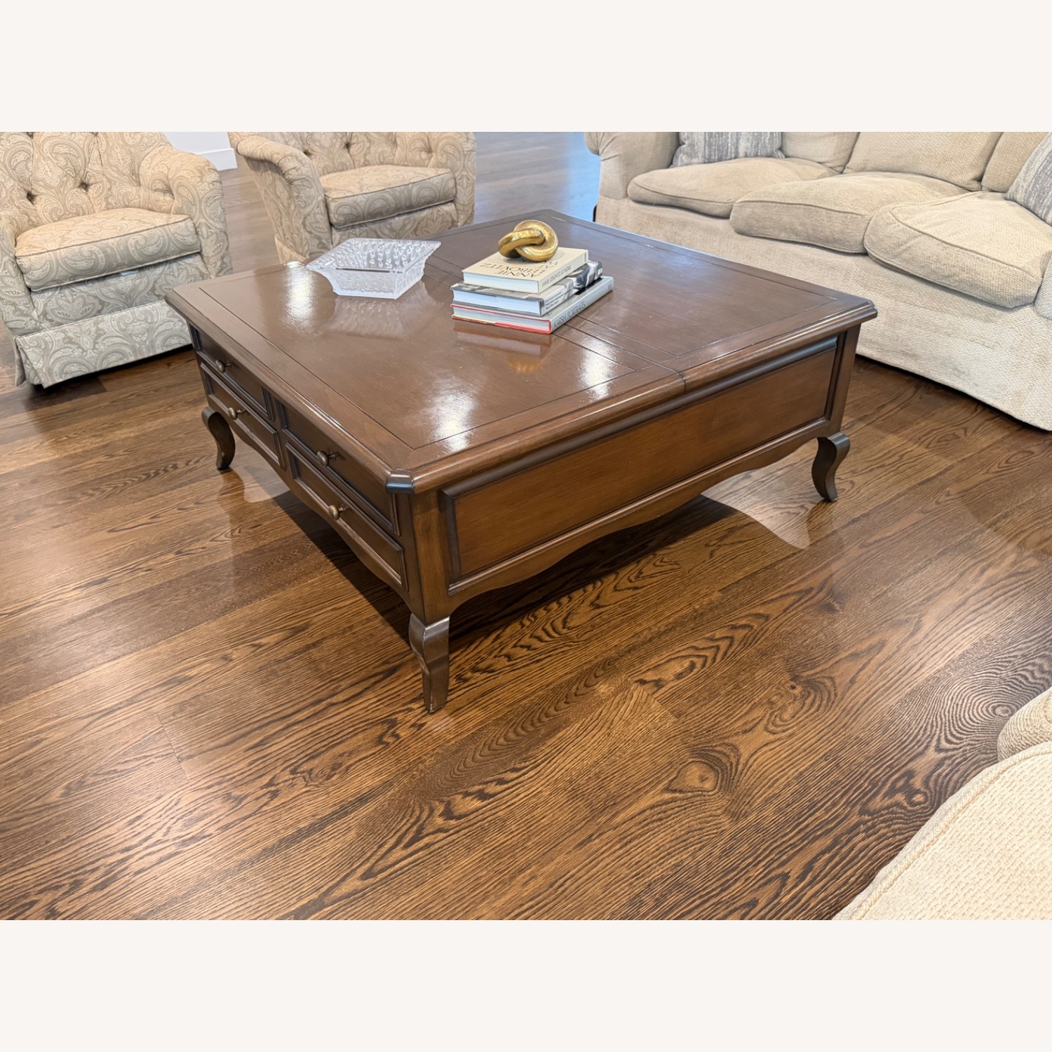 Antique Dark Brown Wood Coffee Table - image-6