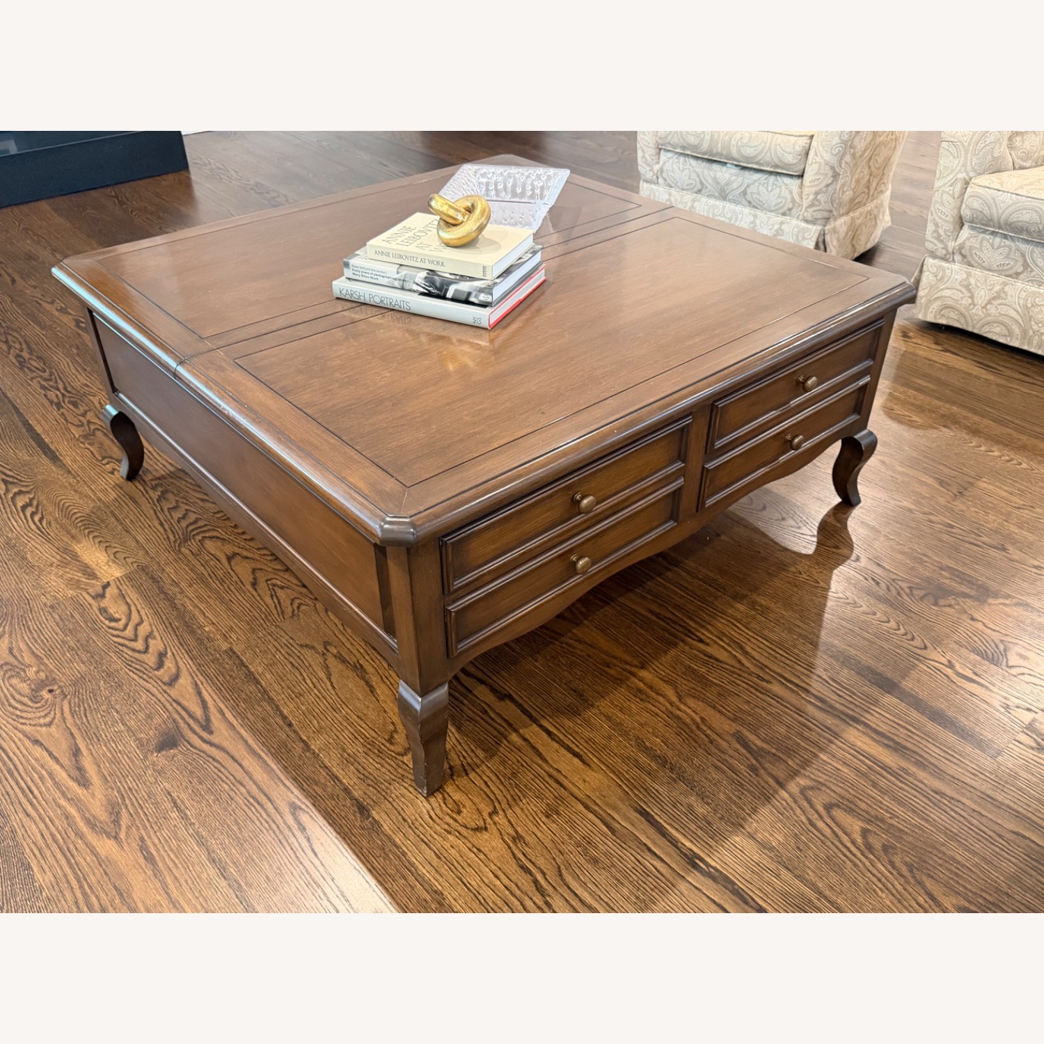 Antique Dark Brown Wood Coffee Table - image-3