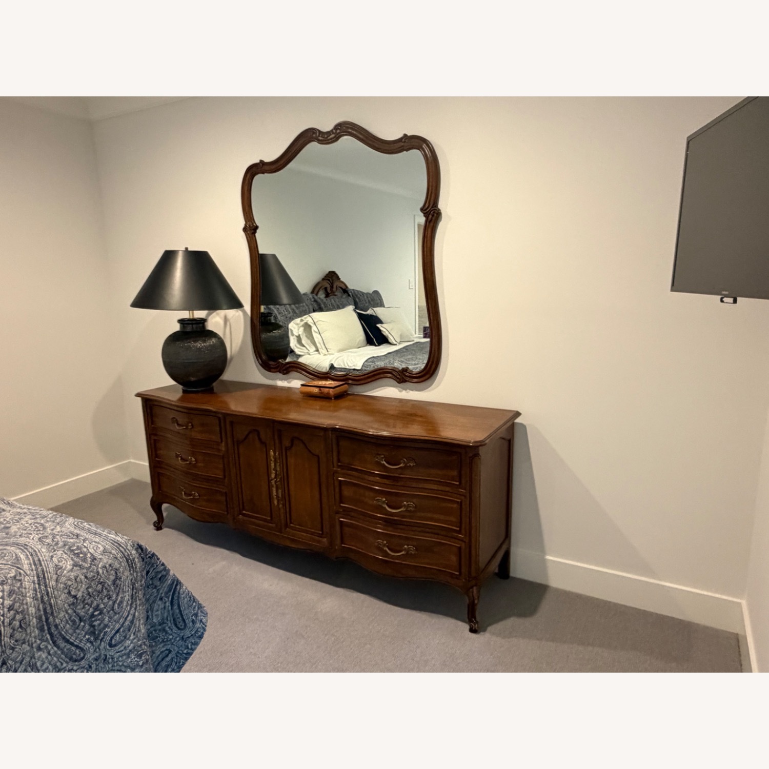 Antique Dark Brown Wood Dresser - image-8
