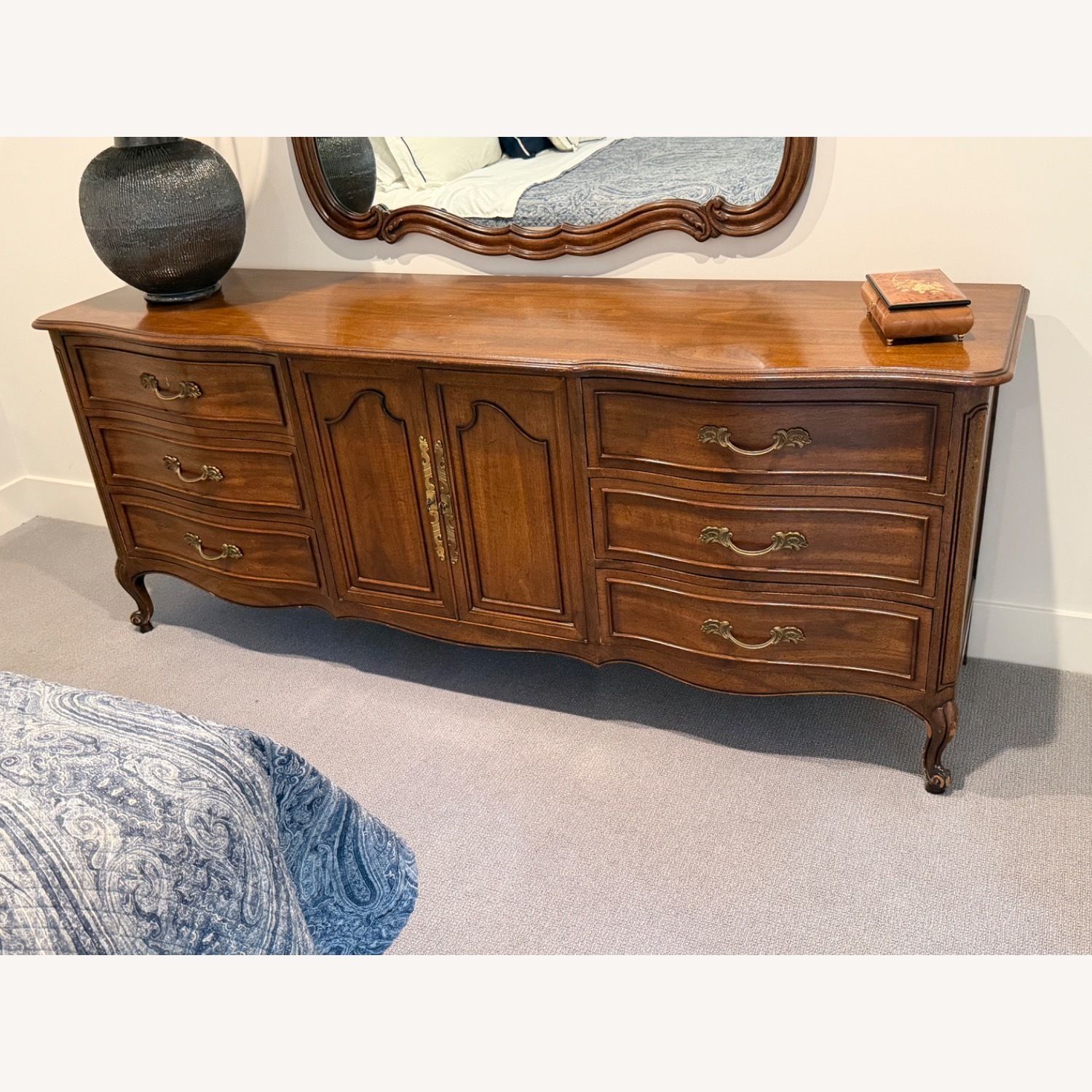 Antique Dark Brown Wood Dresser - image-6