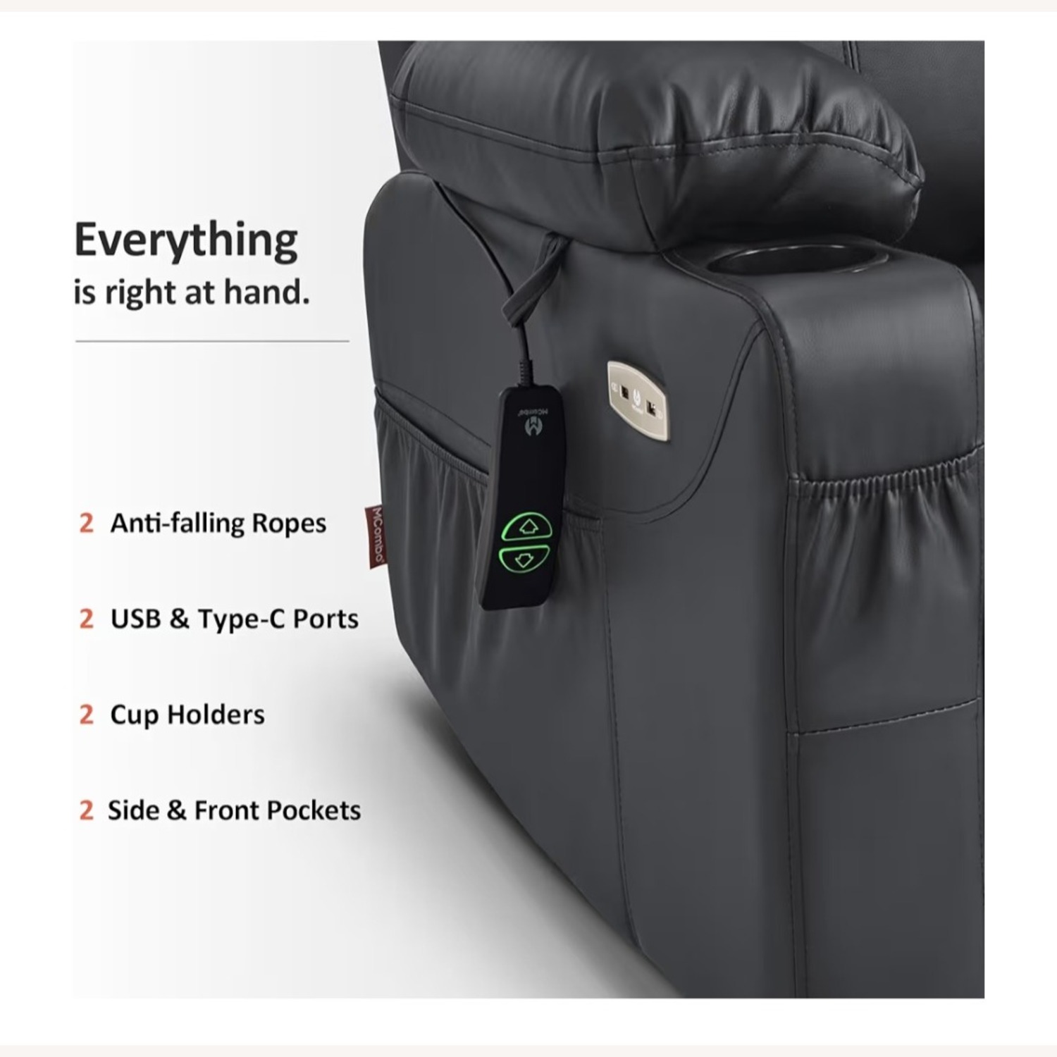 Amazon Black Faux Leather Recliner Lift Chair with Heat and Massage - image-2