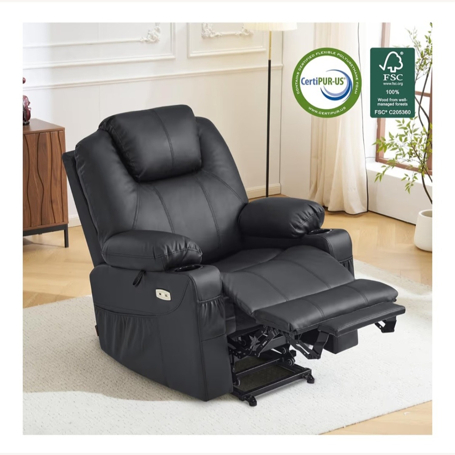 Amazon Black Faux Leather Recliner Lift Chair with Heat and Massage - image-6