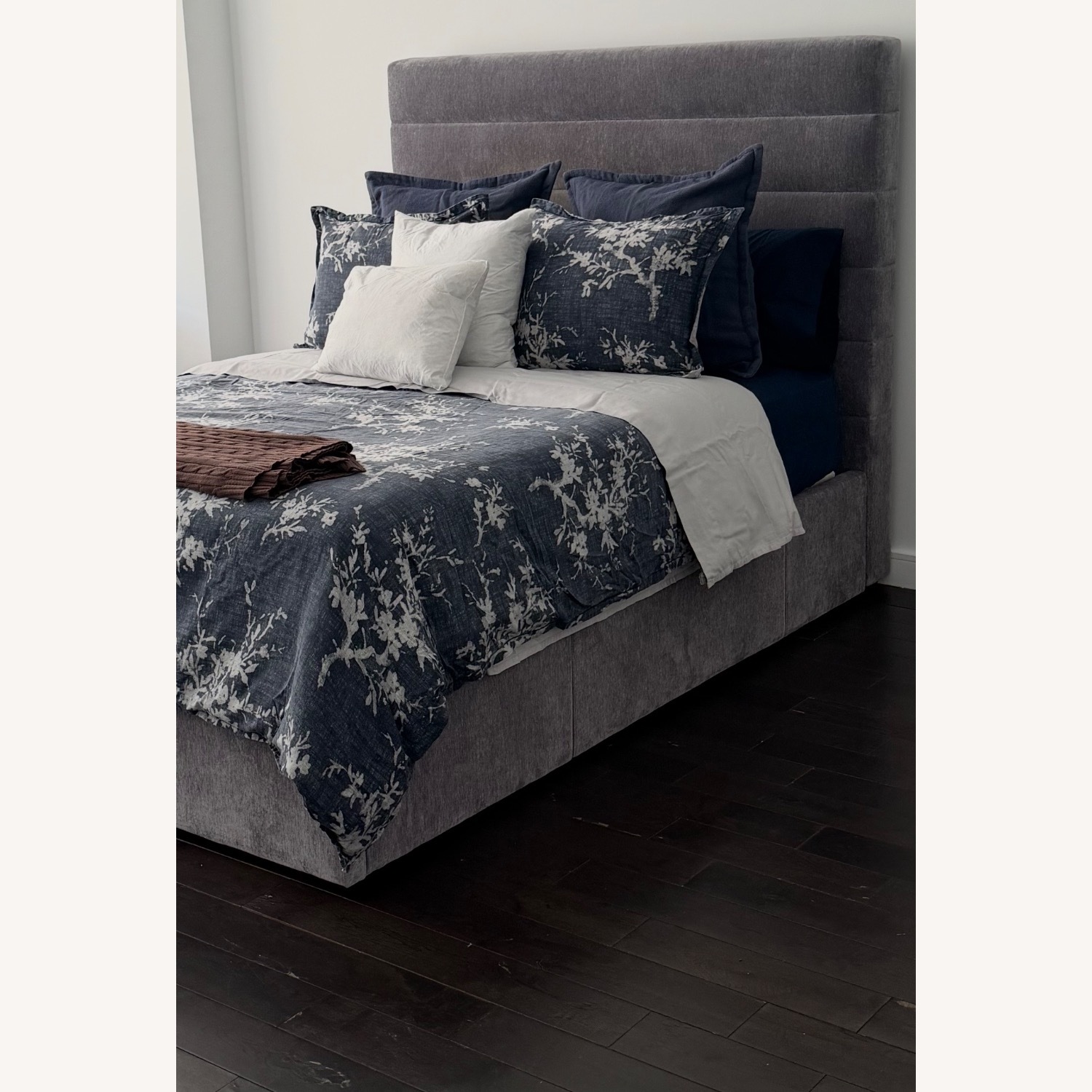 Crate & Barrel Danielle Dark Gray Fabric Queen Bed - image-1