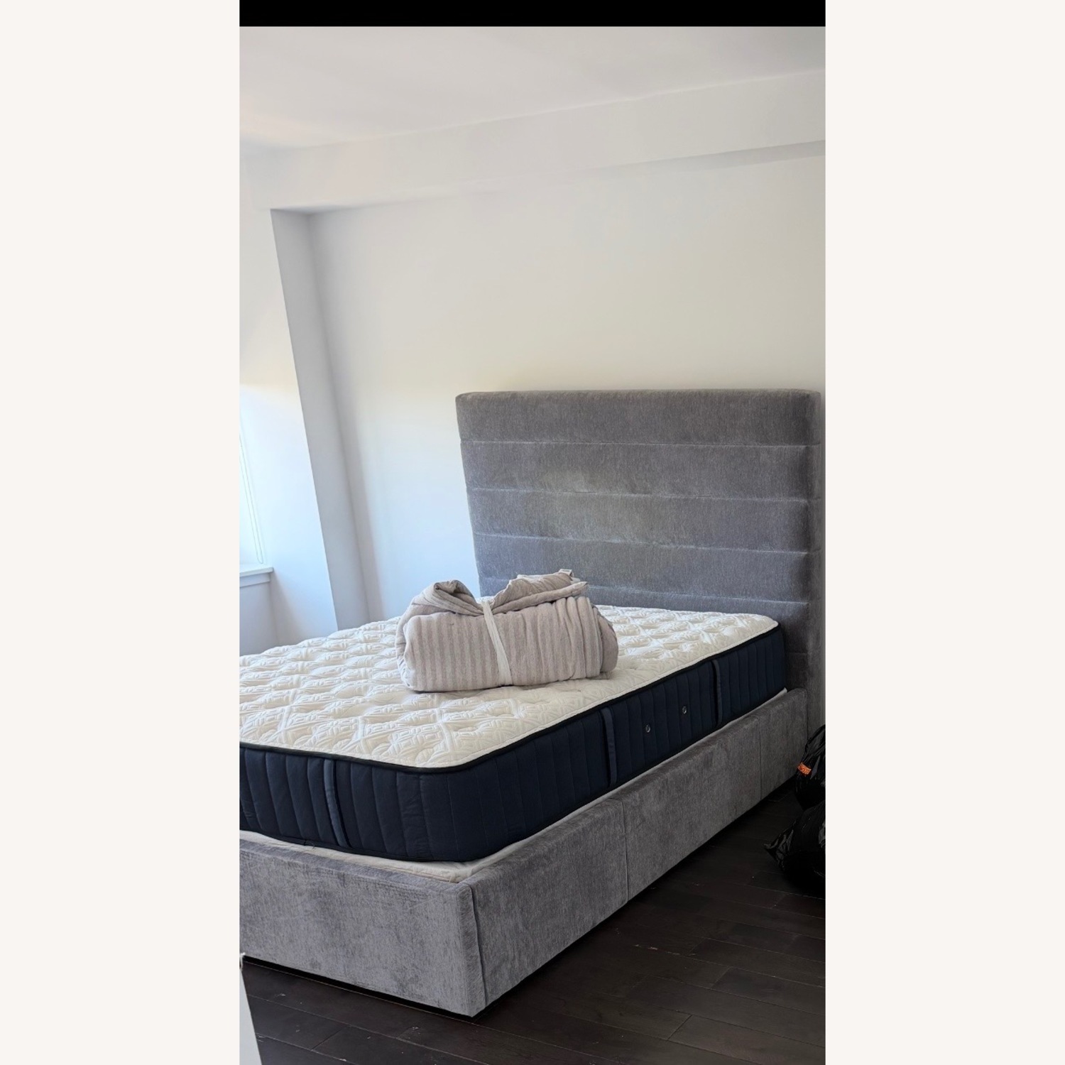 Crate & Barrel Danielle Dark Gray Fabric Queen Bed - image-3