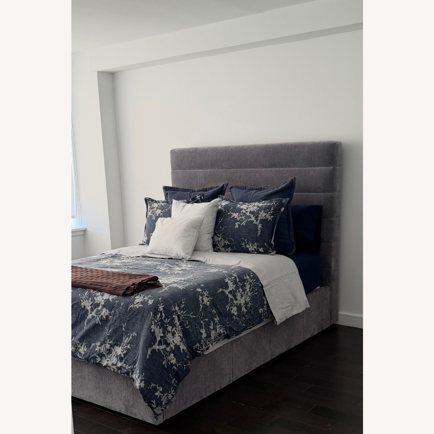 Crate & Barrel Danielle Dark Gray Fabric Queen Bed - image-2
