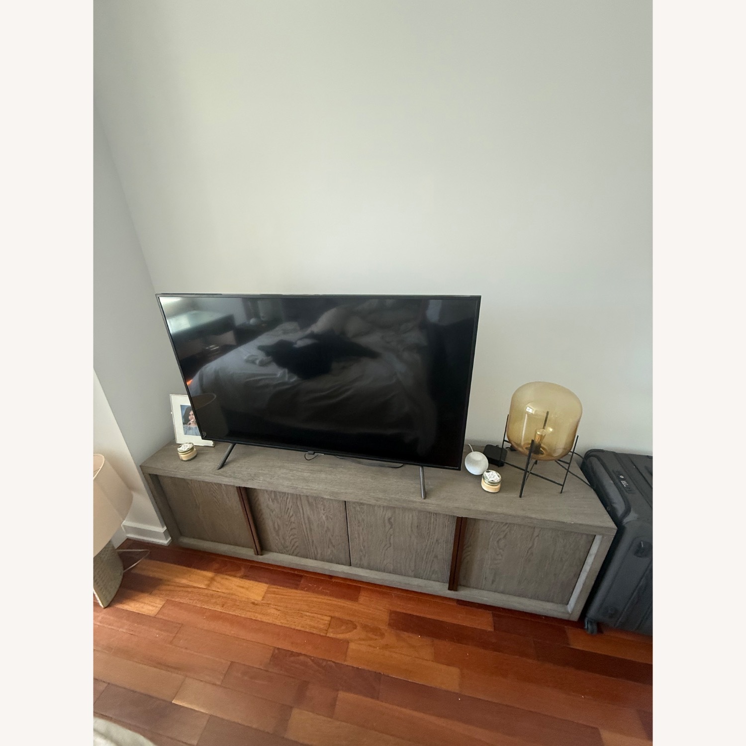 Restoration Hardware Bezier 4-Door Media Console in Grey Oak with Pewter - image-1