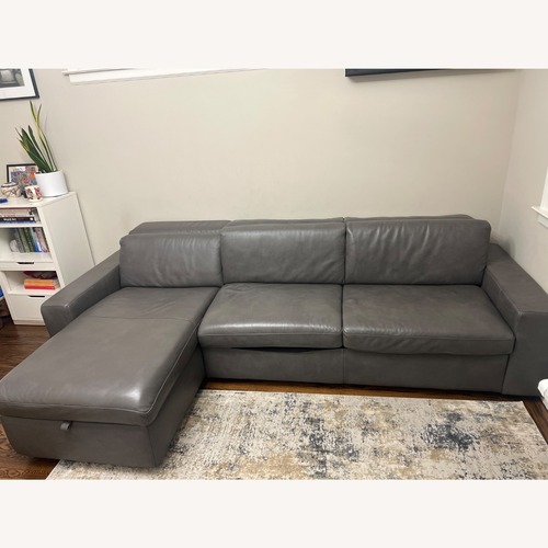 Used West Elm Enzo Dark Gray Leather Sleeper Sofa for sale on AptDeco