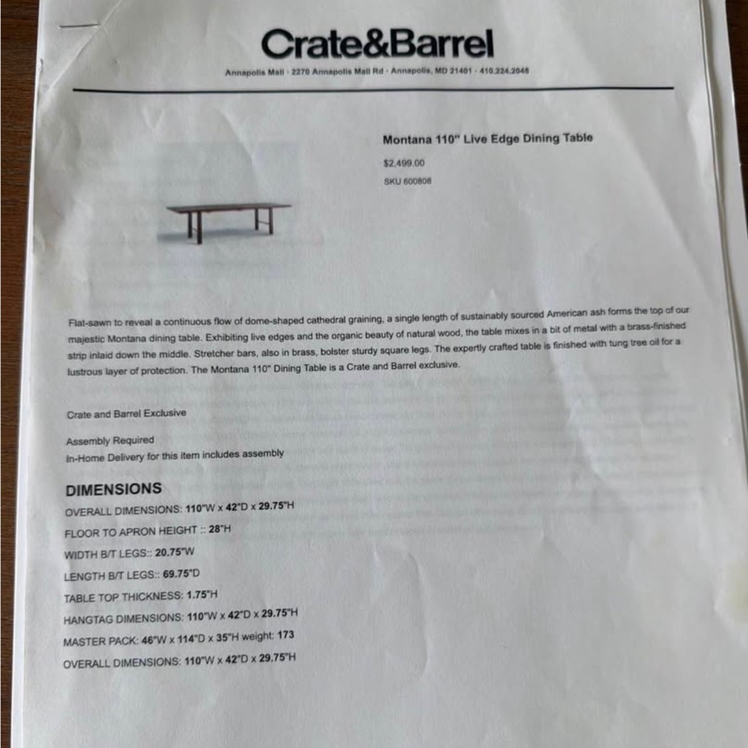 Crate & Barrel Montana 110” Live Edge Dinner Table - image-5