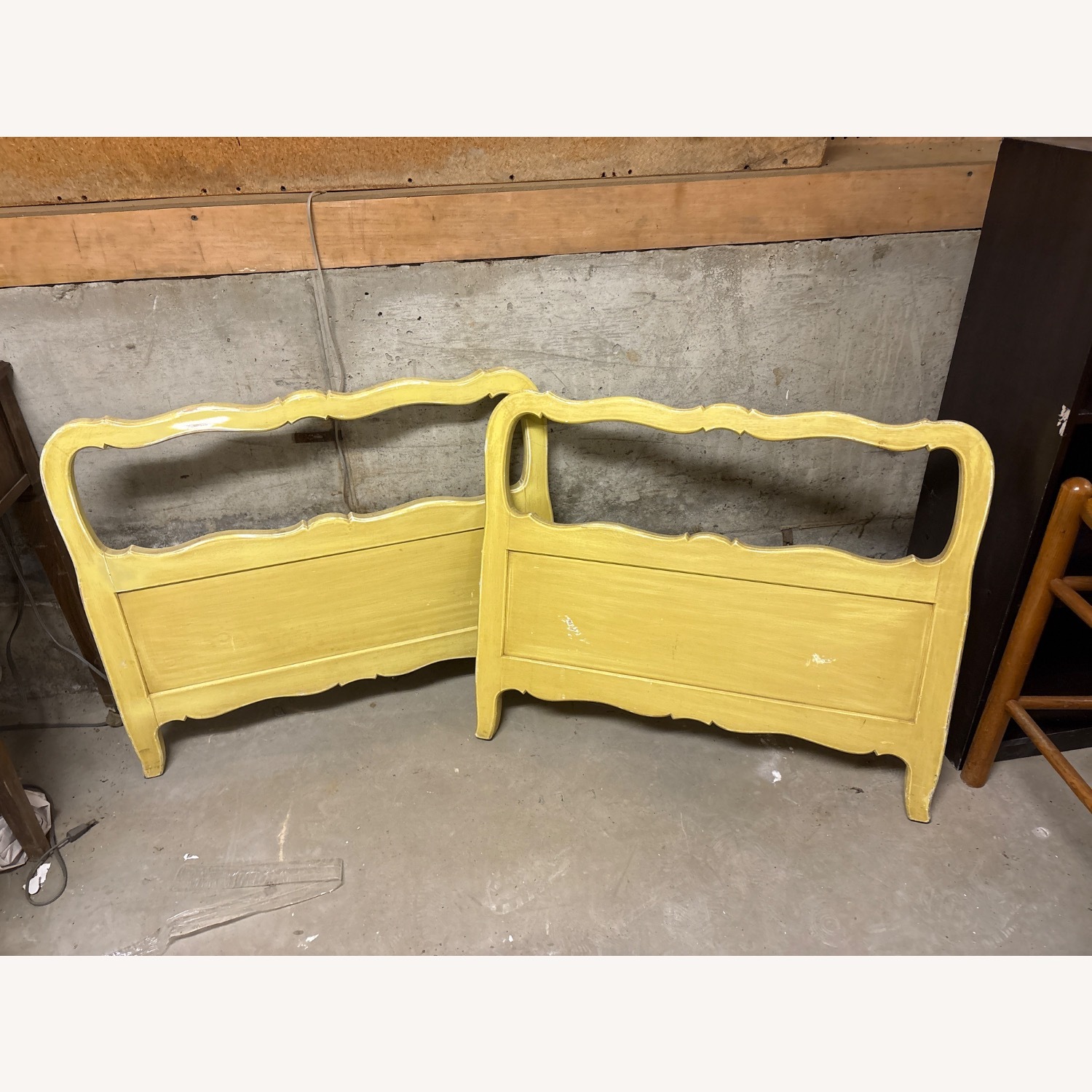 Vintage/Antique Yellow Wood Headboard - image-1